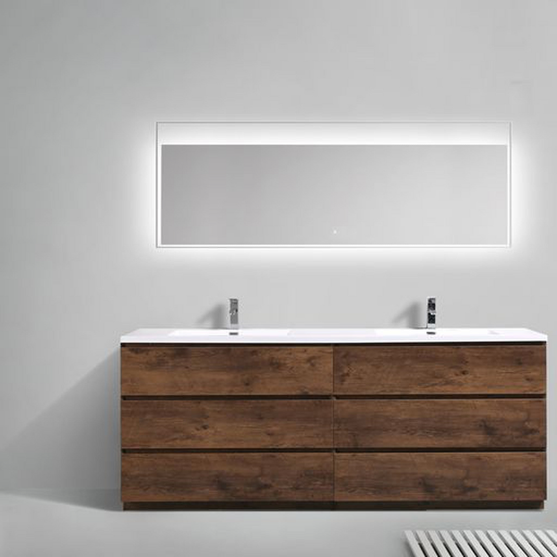 Elysian 84" Rosewood Freestanding Vanity With Double Reinforced White Acrylic Sinks