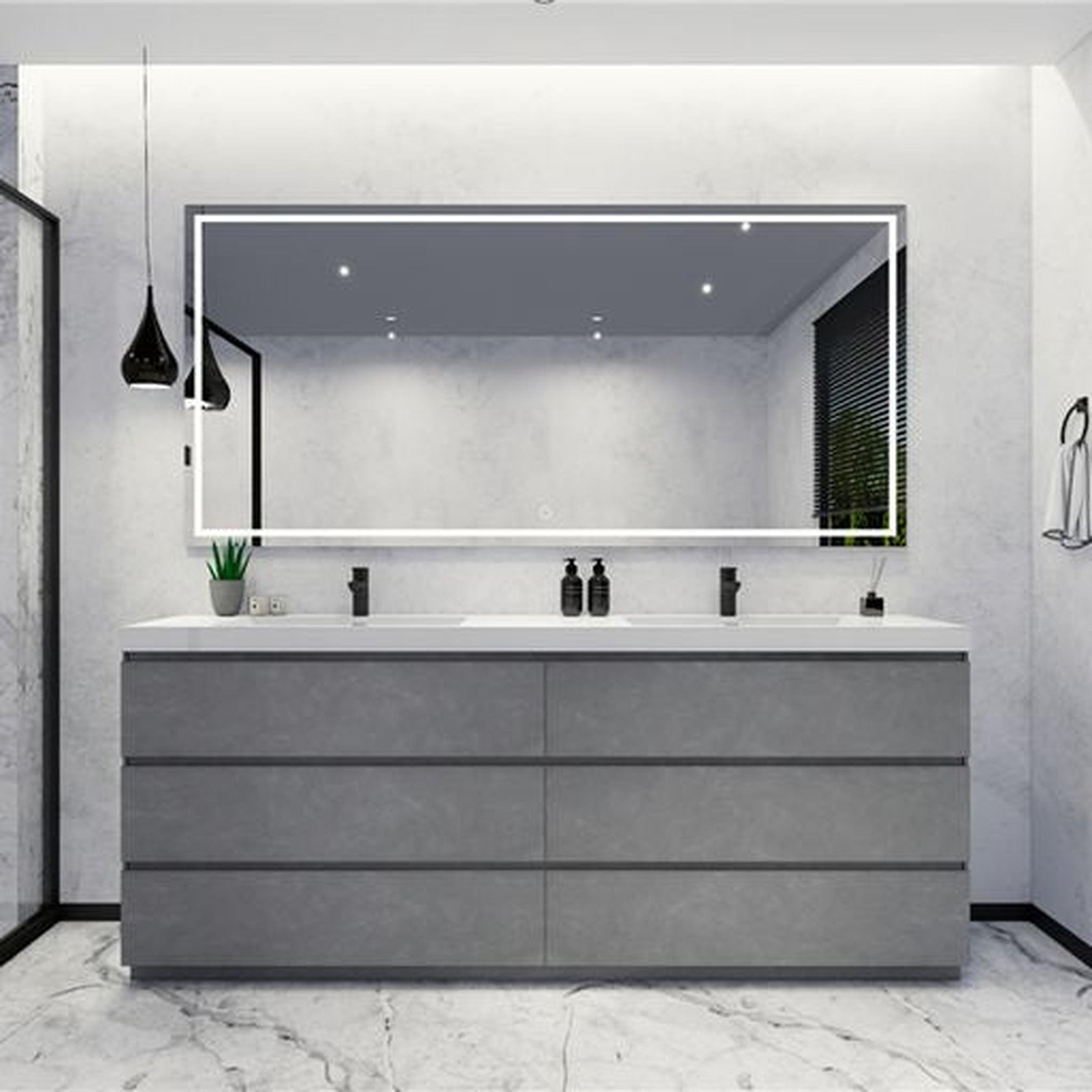 Elysian 84" Cement Gray Freestanding Vanity With Double Reinforced White Acrylic Sinks