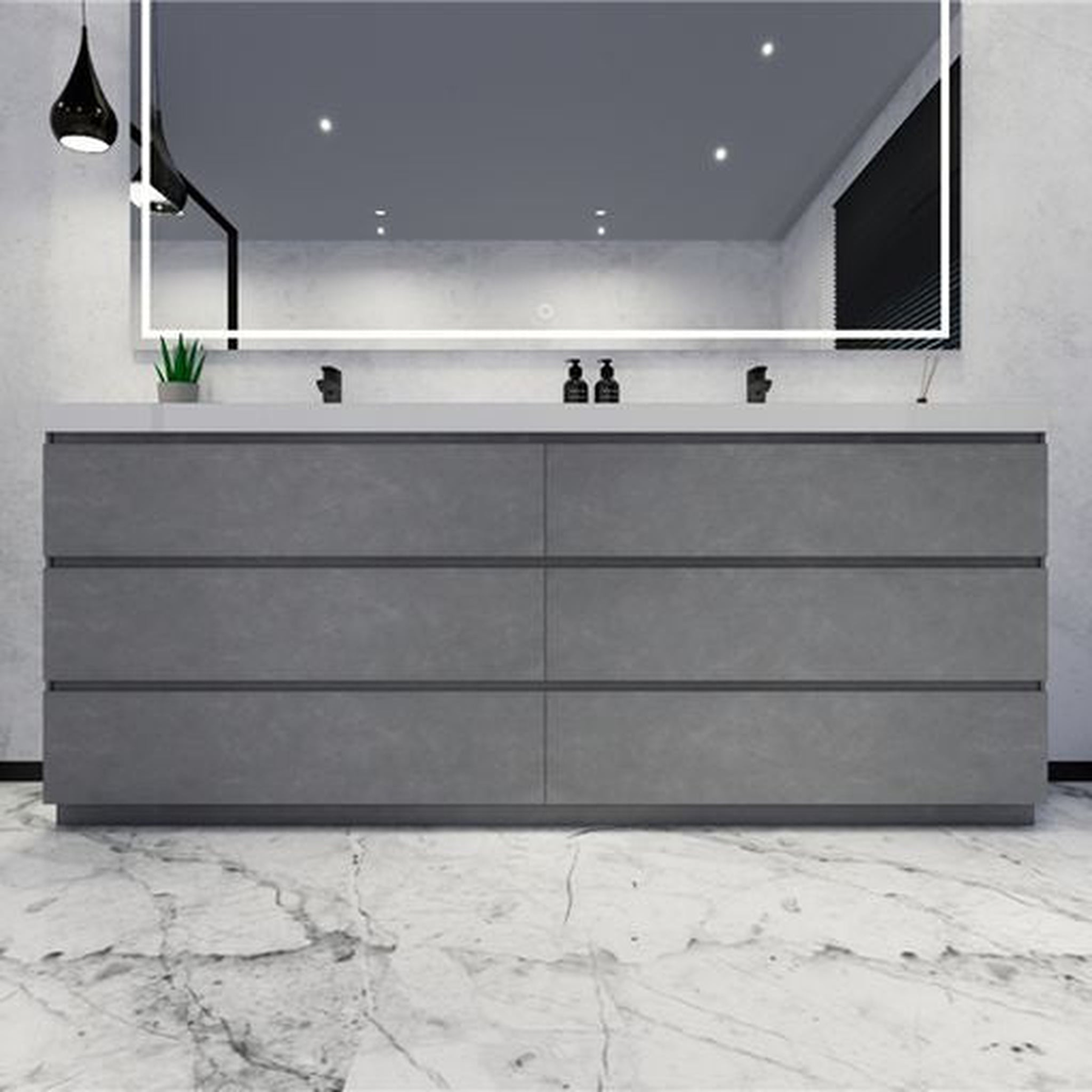 Elysian 84" Cement Gray Freestanding Vanity With Double Reinforced White Acrylic Sinks