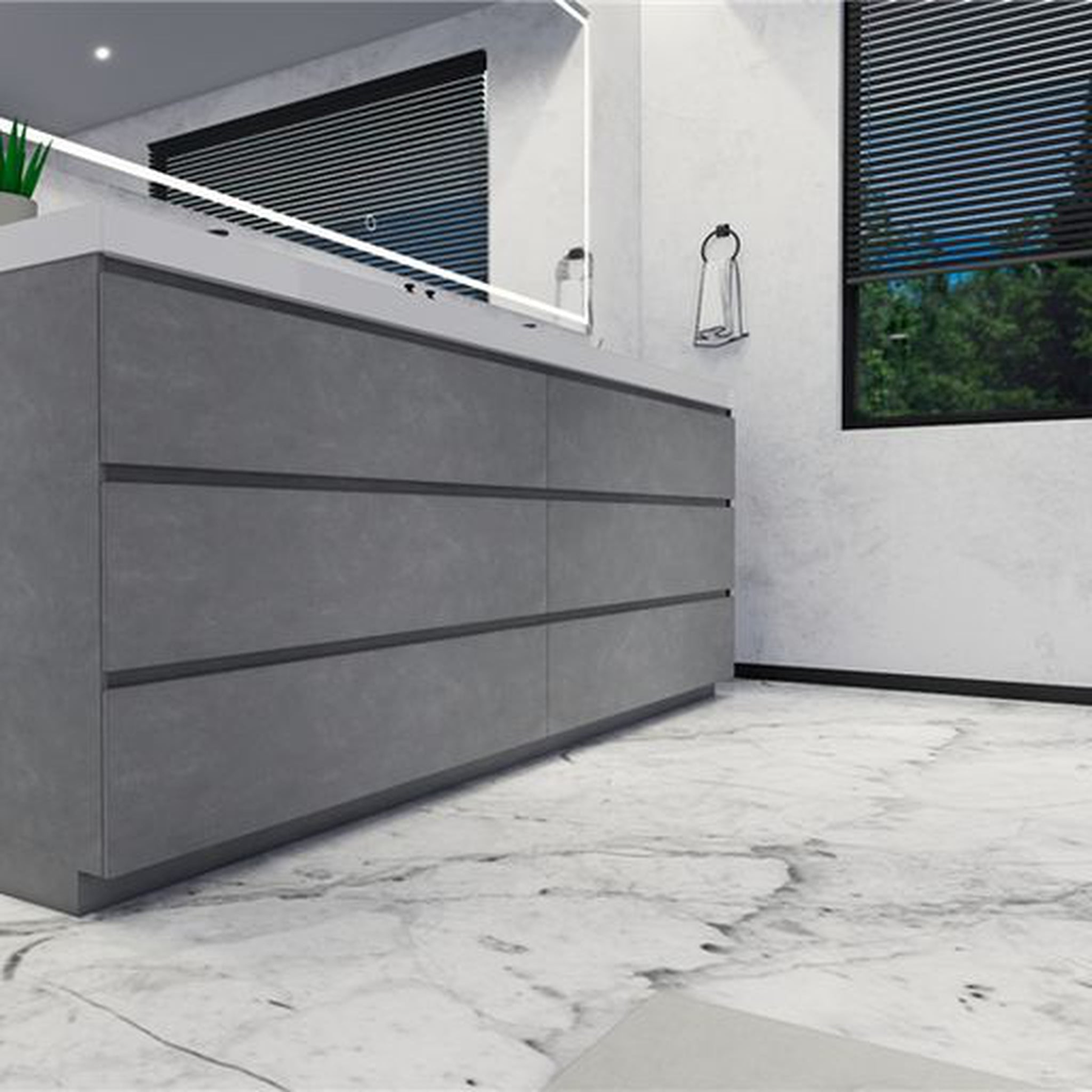 Elysian 84" Cement Gray Freestanding Vanity With Double Reinforced White Acrylic Sinks