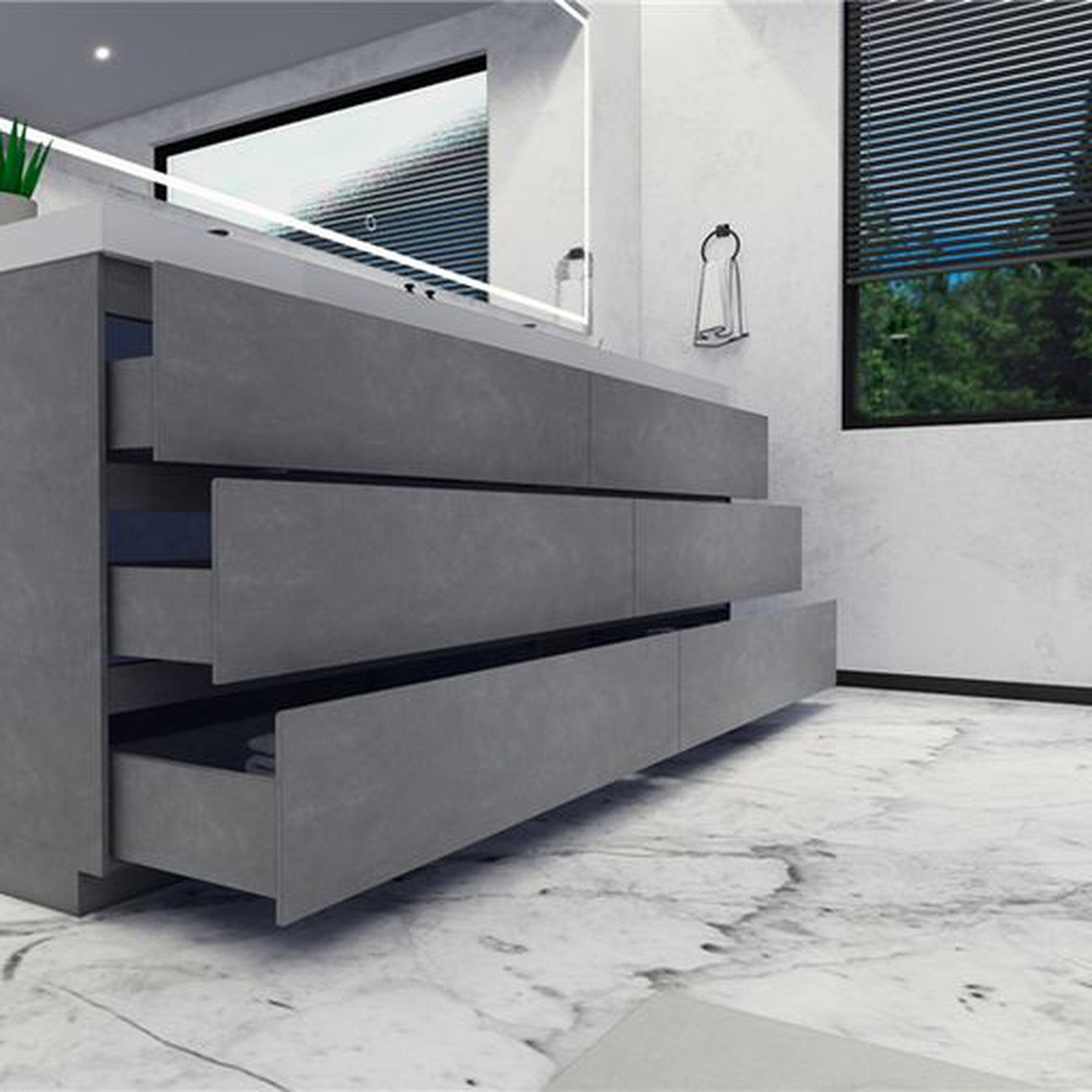 Elysian 84" Cement Gray Freestanding Vanity With Double Reinforced White Acrylic Sinks