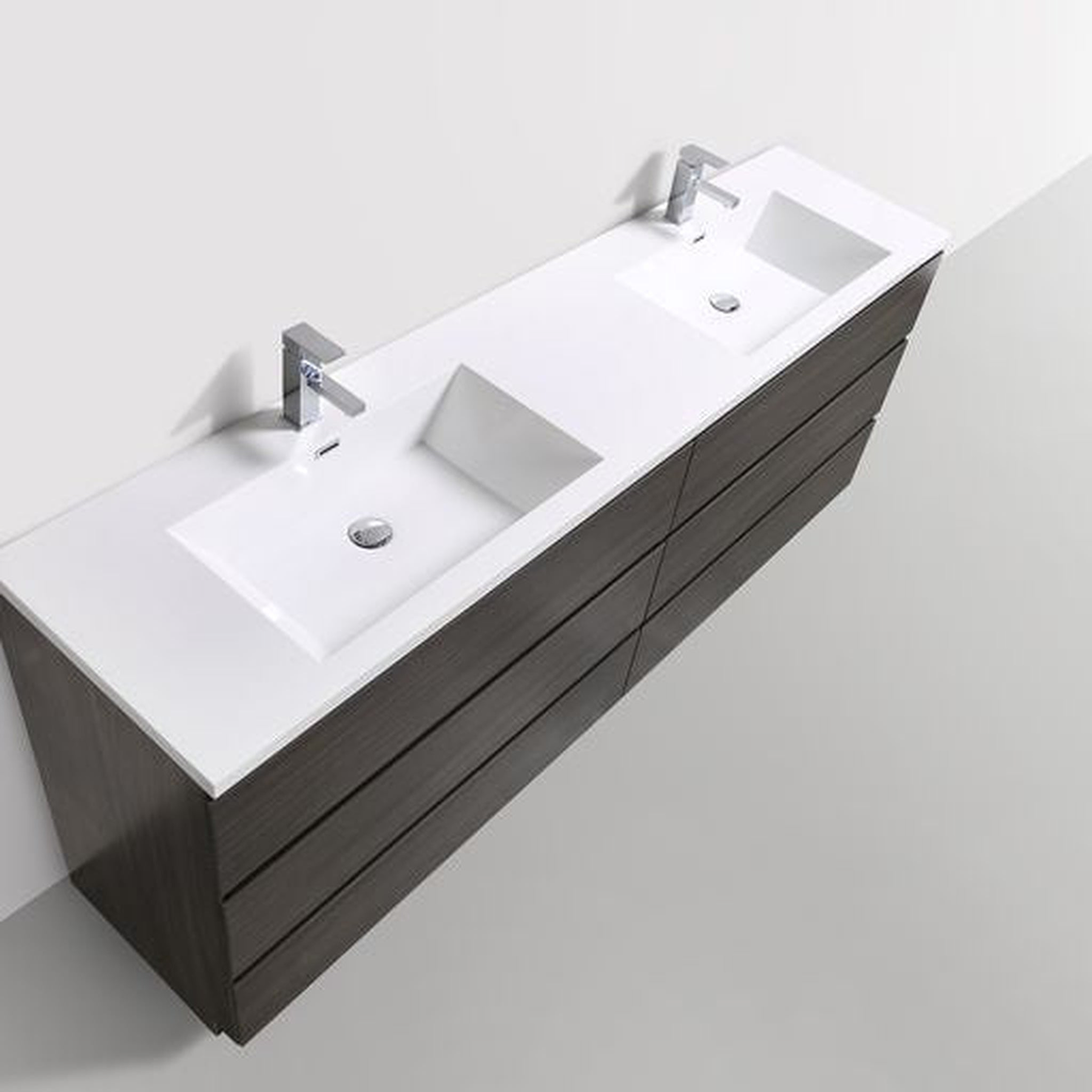 Elysian 84" Dark Gray Oak Freestanding Vanity With Double Reinforced White Acrylic Sinks