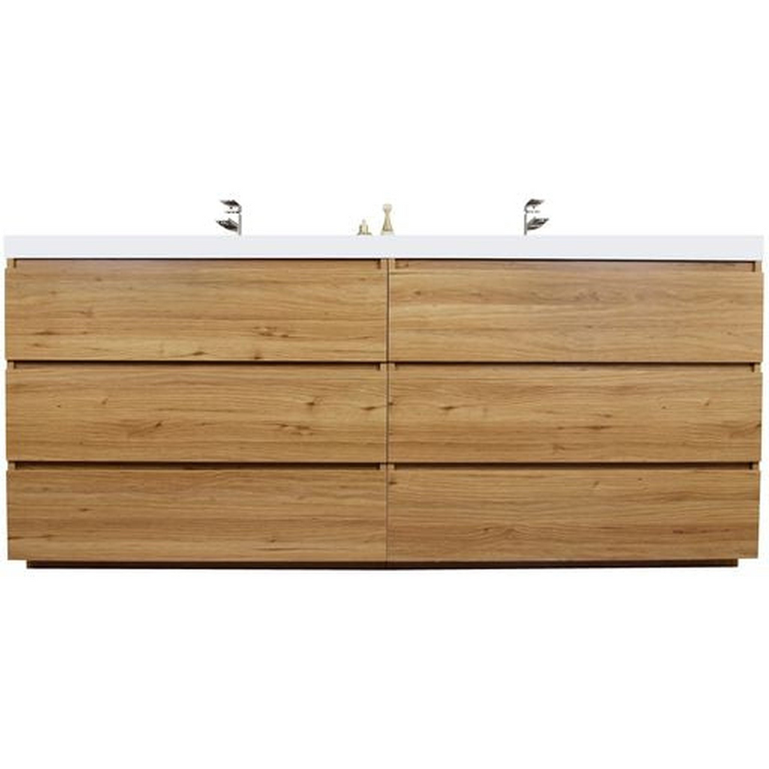 Elysian 84" Nature Oak Freestanding Vanity With Double Reinforced White Acrylic Sinks