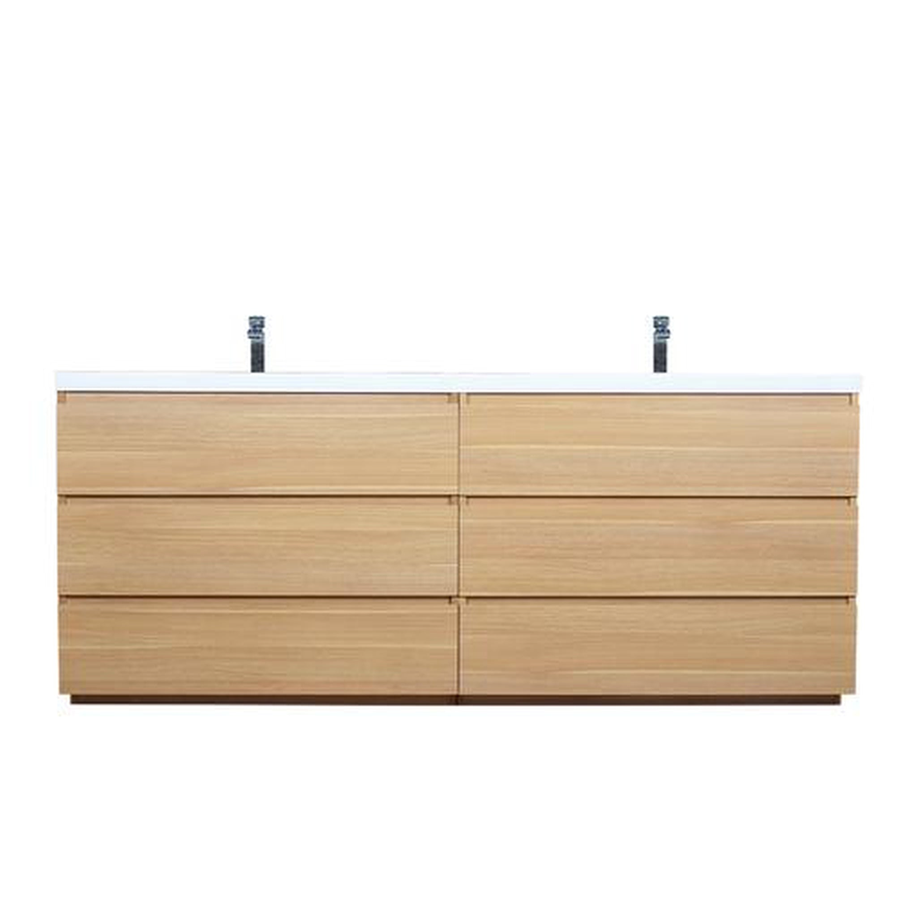 Elysian 84" White Oak Freestanding Vanity With Double Reinforced White Acrylic Sinks