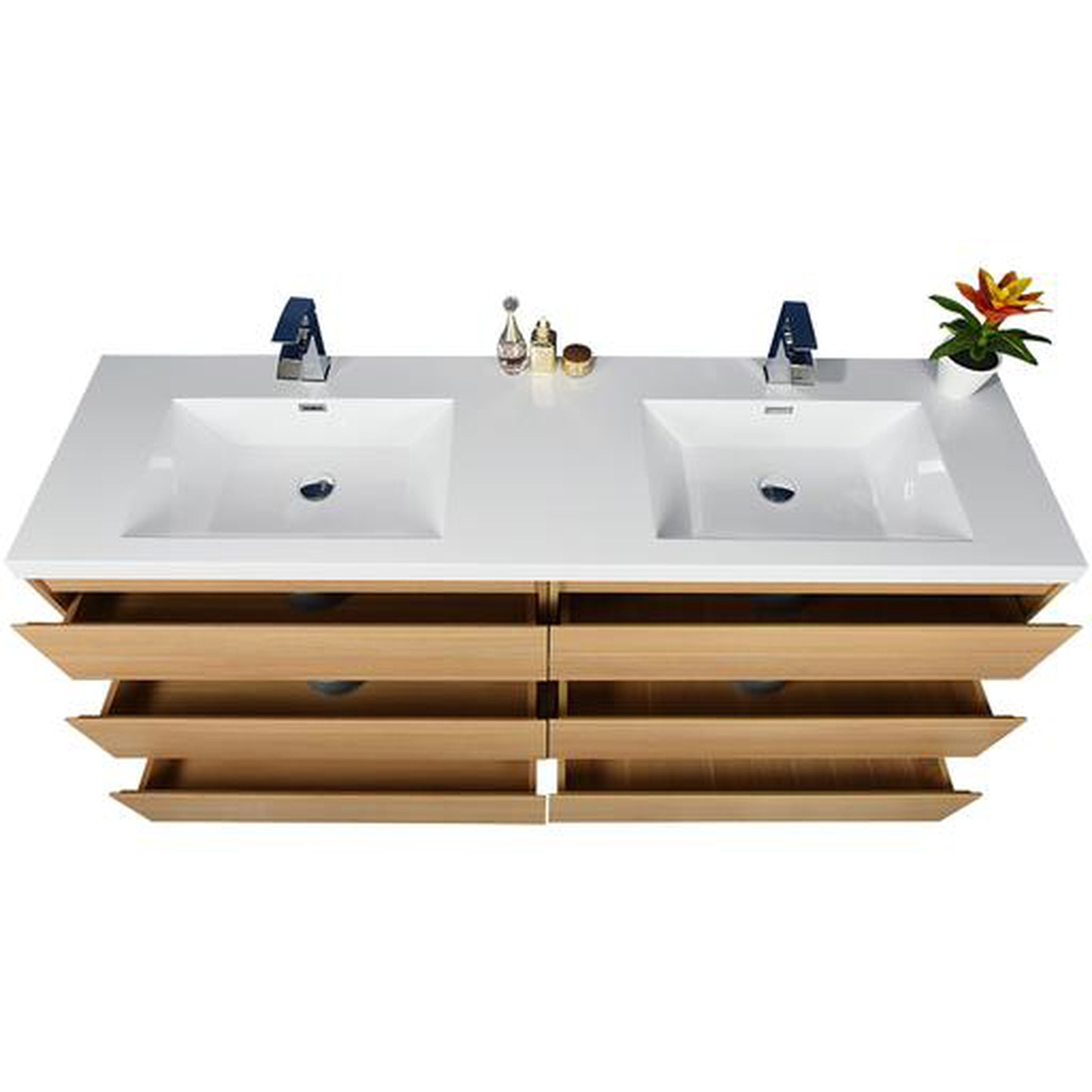 Elysian 84" White Oak Freestanding Vanity With Double Reinforced White Acrylic Sinks