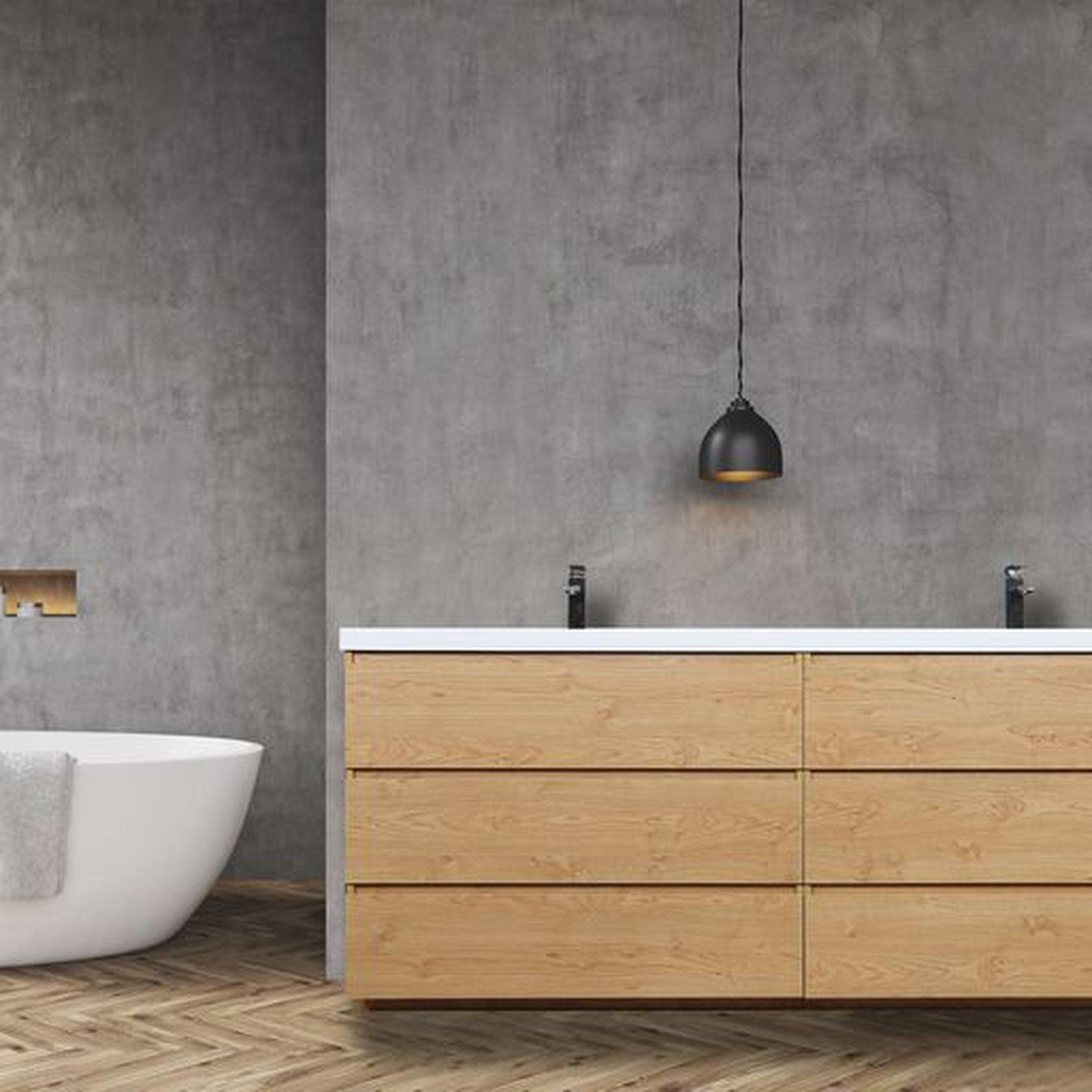 Elysian 84" New England Oak Freestanding Vanity With Double Reinforced White Acrylic Sinks