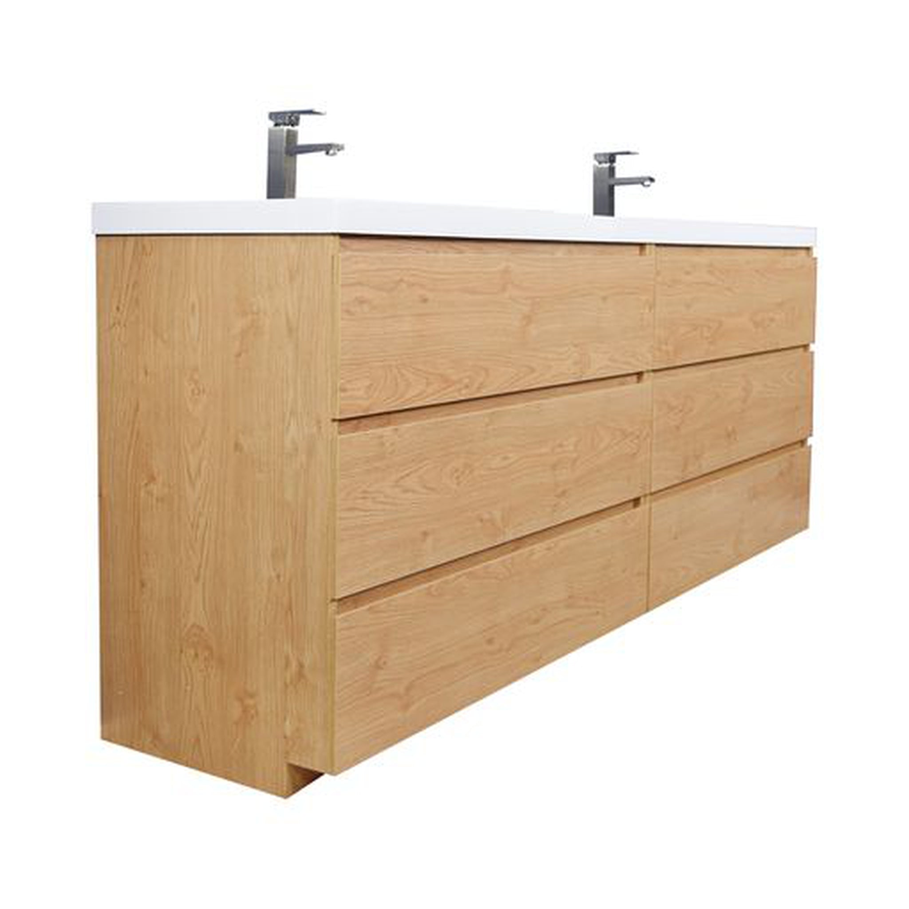 Elysian 84" New England Oak Freestanding Vanity With Double Reinforced White Acrylic Sinks
