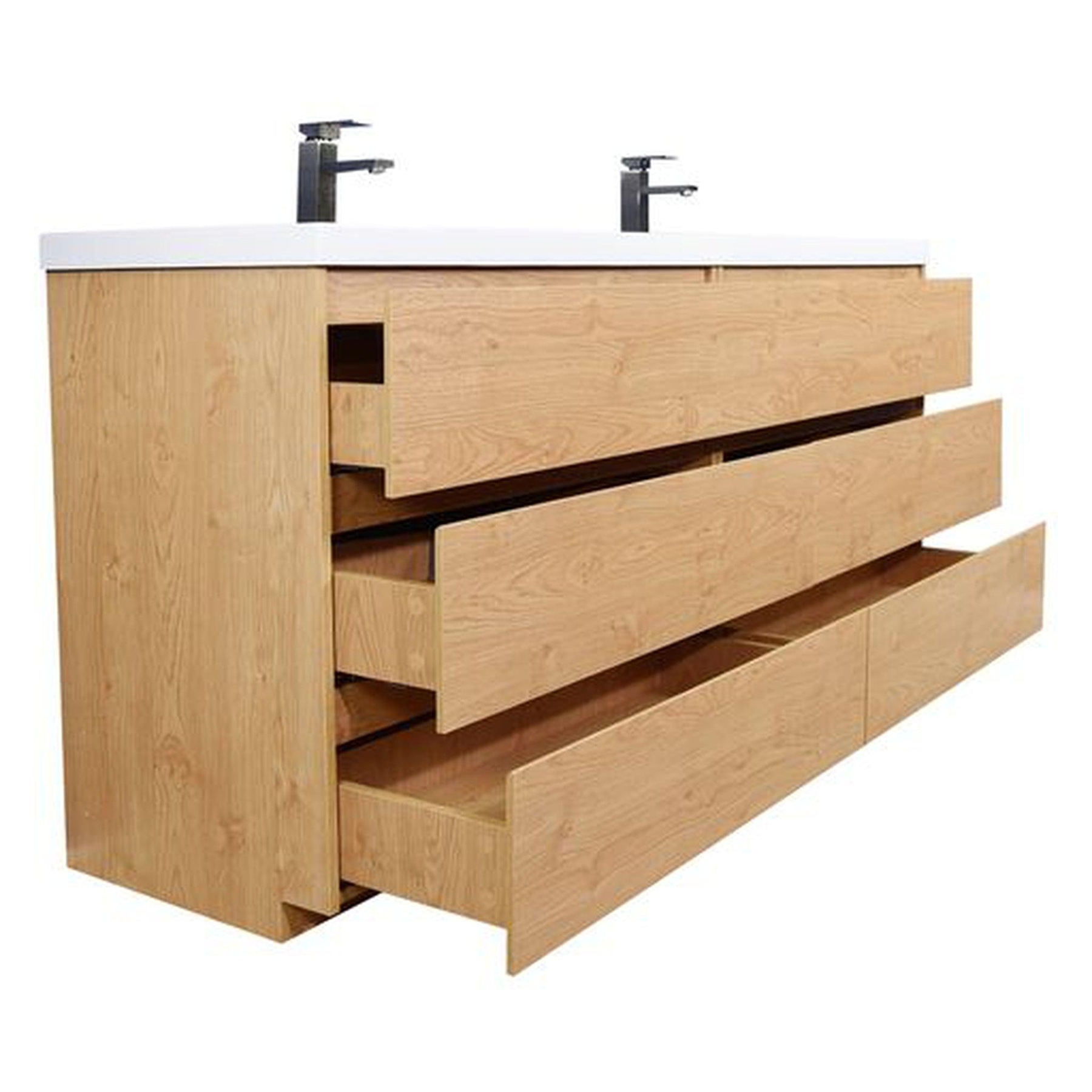 Elysian 84" New England Oak Freestanding Vanity With Double Reinforced White Acrylic Sinks