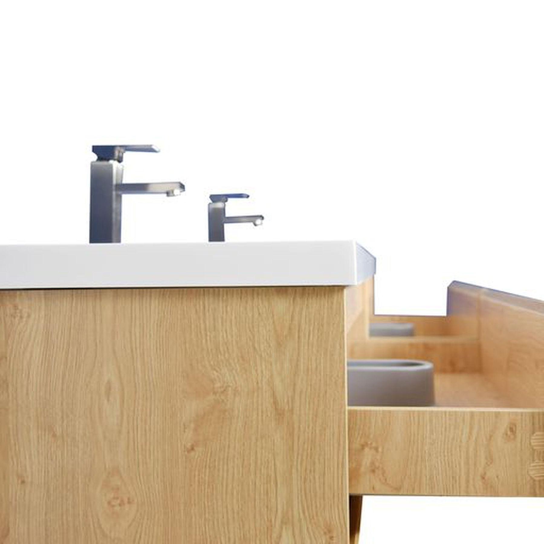 Elysian 84" New England Oak Freestanding Vanity With Double Reinforced White Acrylic Sinks