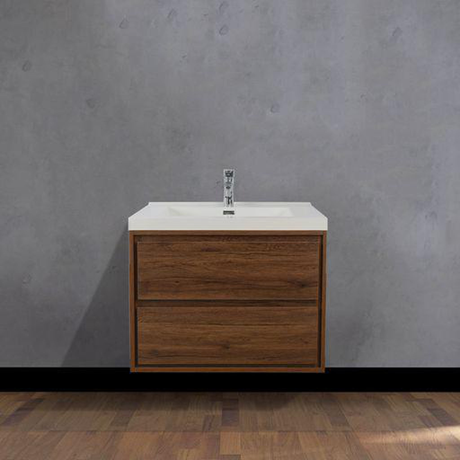 Eden 24" Rosewood Wall-Mounted Modern Vanity With Single Reinforced White Acrylic Sink