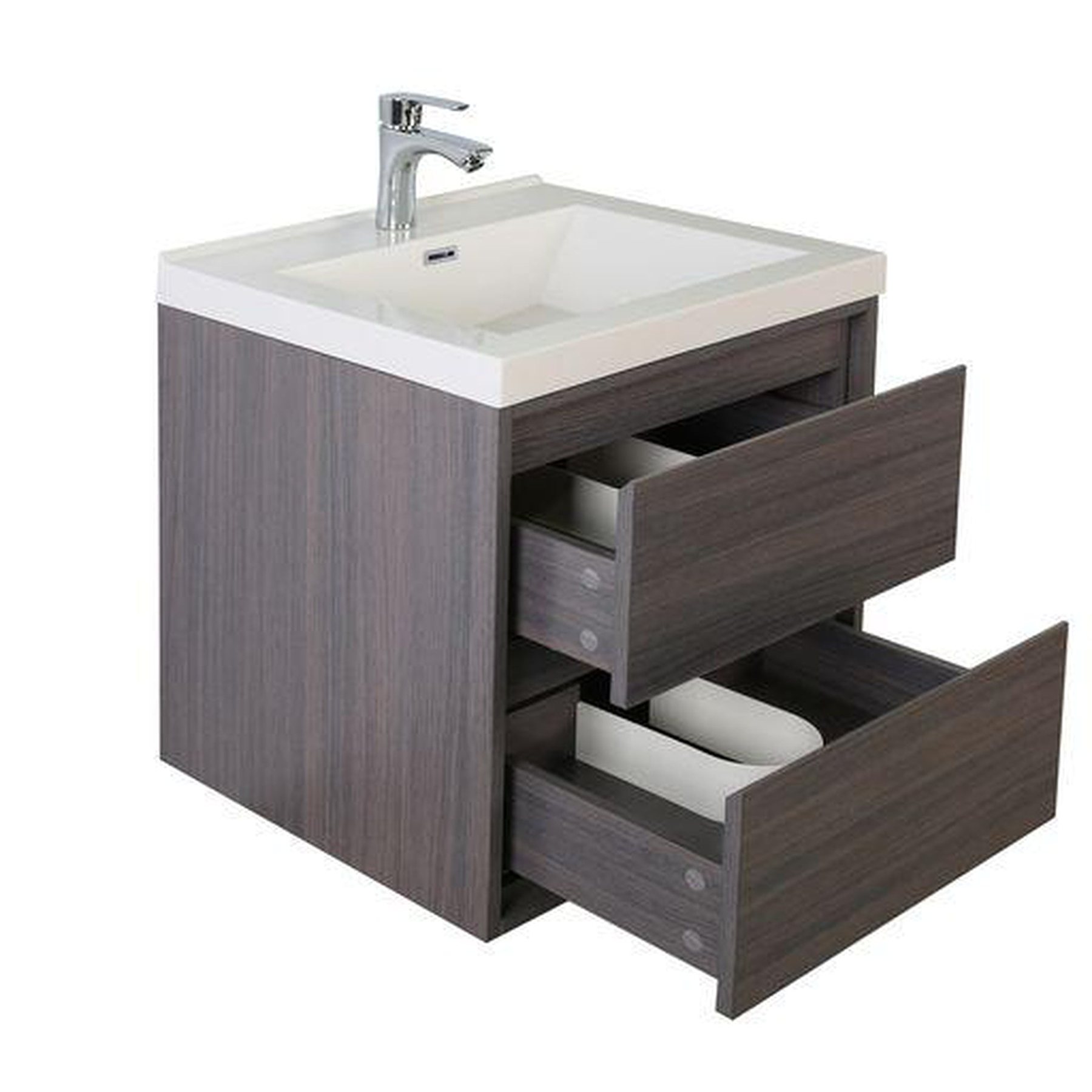 Eden 24" Dark Gray Oak Wall-Mounted Modern Vanity With Single Reinforced White Acrylic Sink