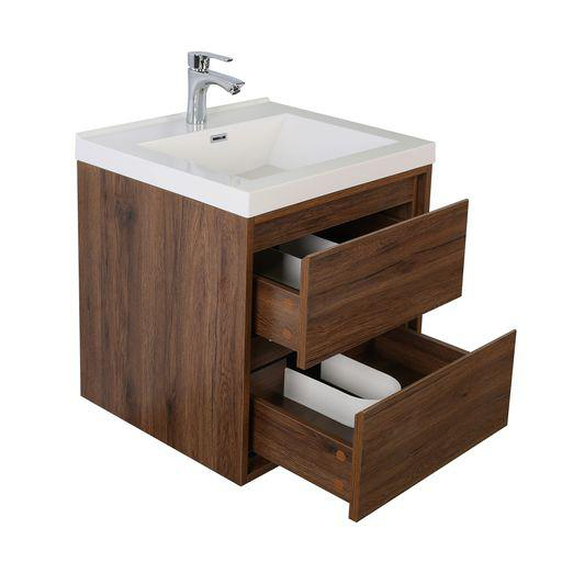 Eden 30" Rosewood Wall-Mounted Modern Vanity With Single Reinforced White Acrylic Sink