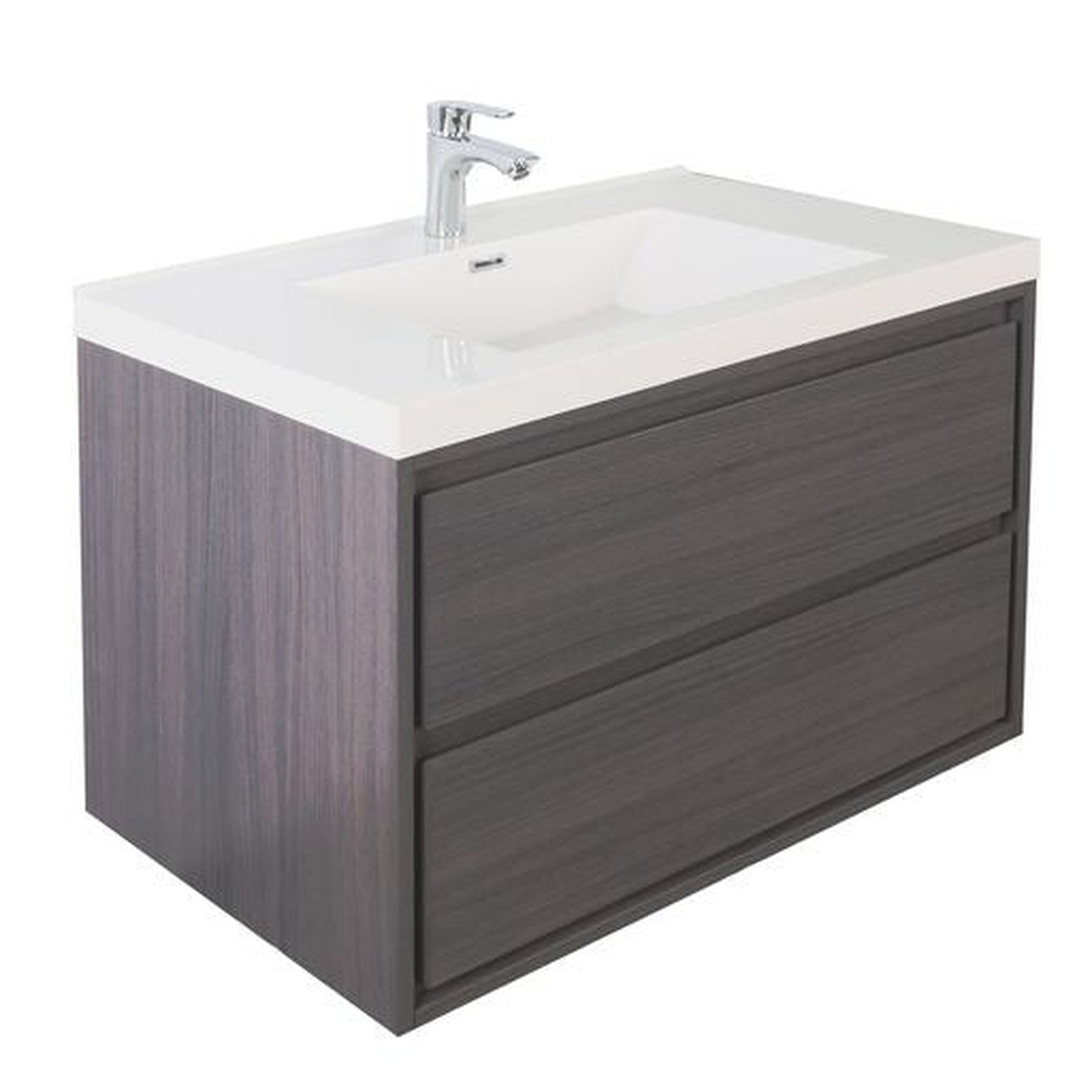 Eden 30" Dark Gray Oak Wall-Mounted Modern Vanity With Single Reinforced White Acrylic Sink