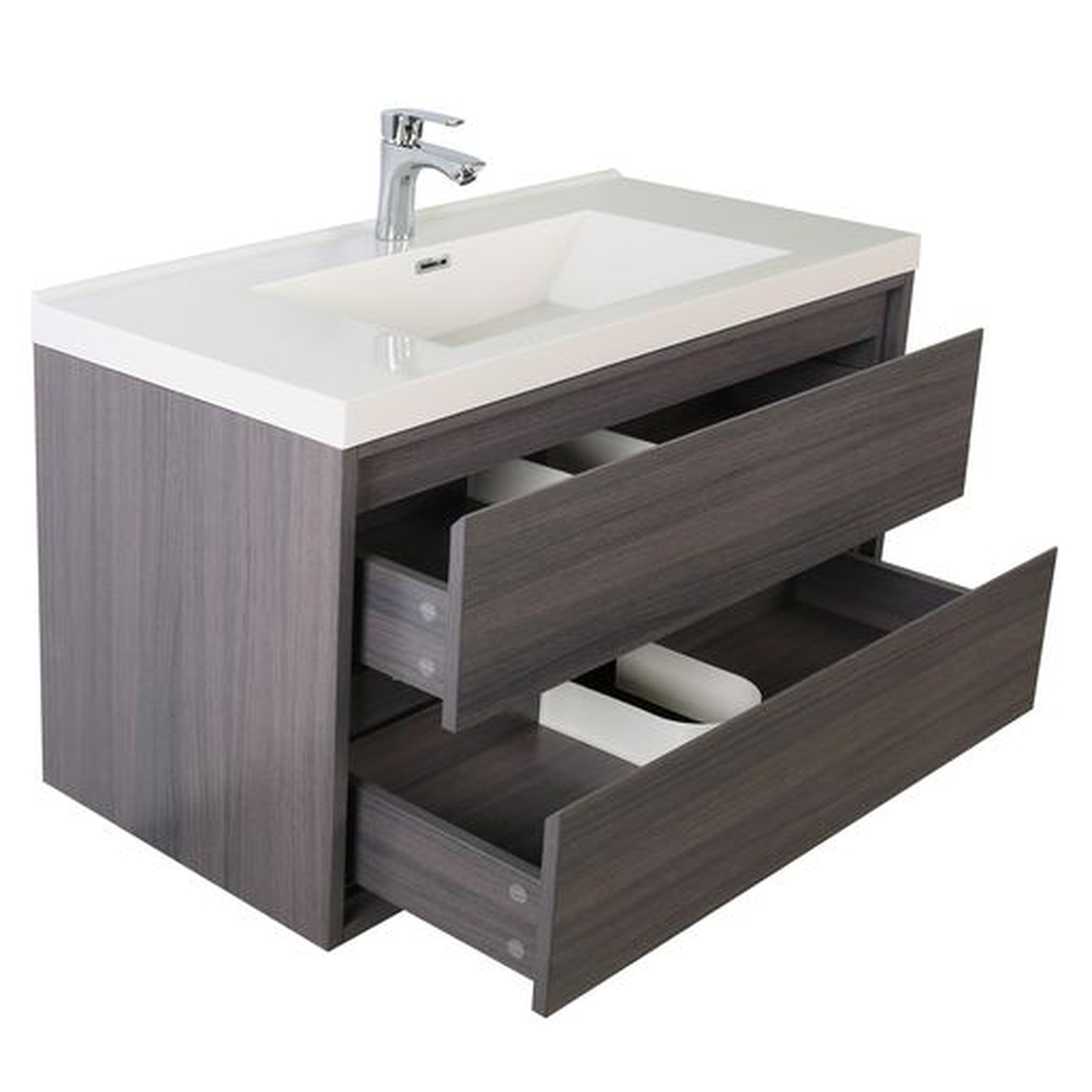 Eden 30" Dark Gray Oak Wall-Mounted Modern Vanity With Single Reinforced White Acrylic Sink