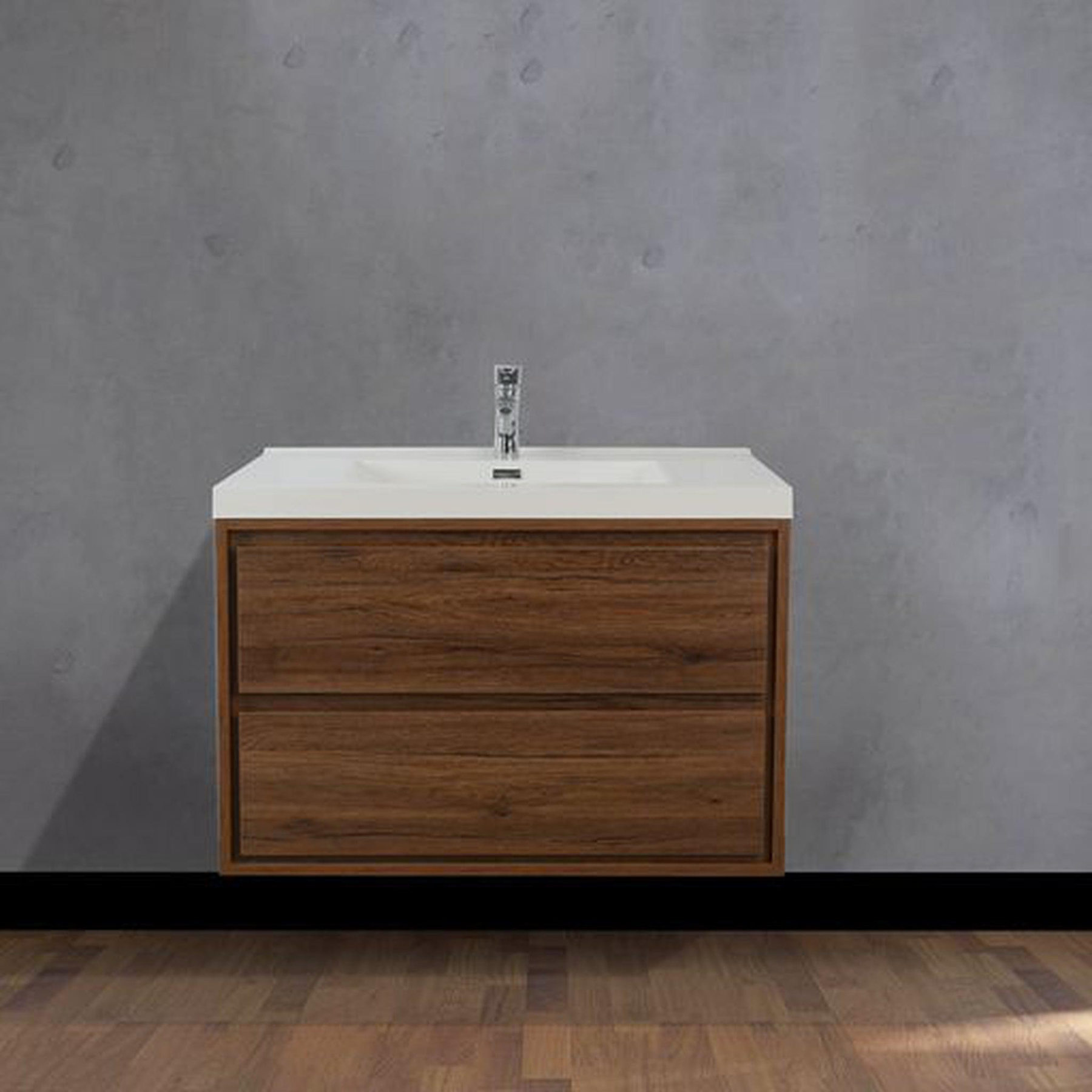 Eden 42" Rosewood Wall-Mounted Modern Vanity With Single Reinforced White Acrylic Sink