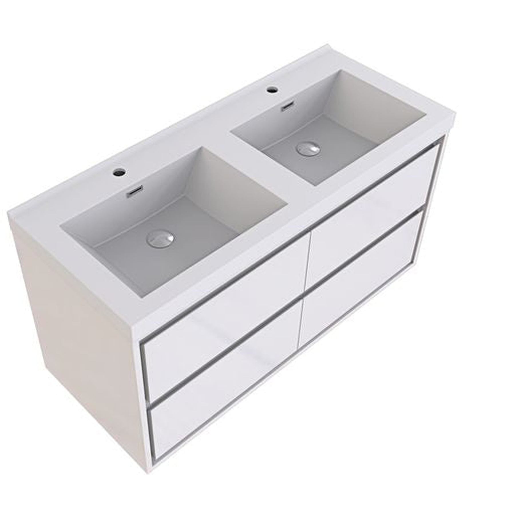 Eden 48" High Gloss White Wall-Mounted Modern Vanity With Double Reinforced White Acrylic Sinks