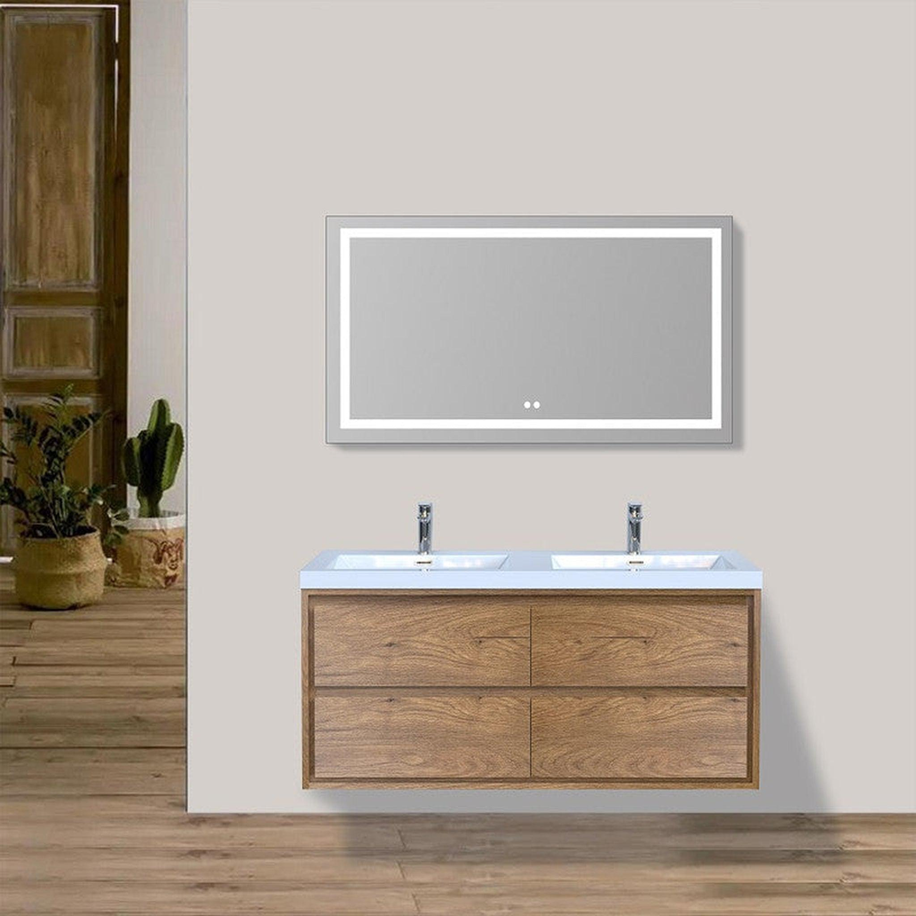 Eden 48" White Oak Wall-Mounted Modern Vanity With Double Reinforced White Acrylic Sinks