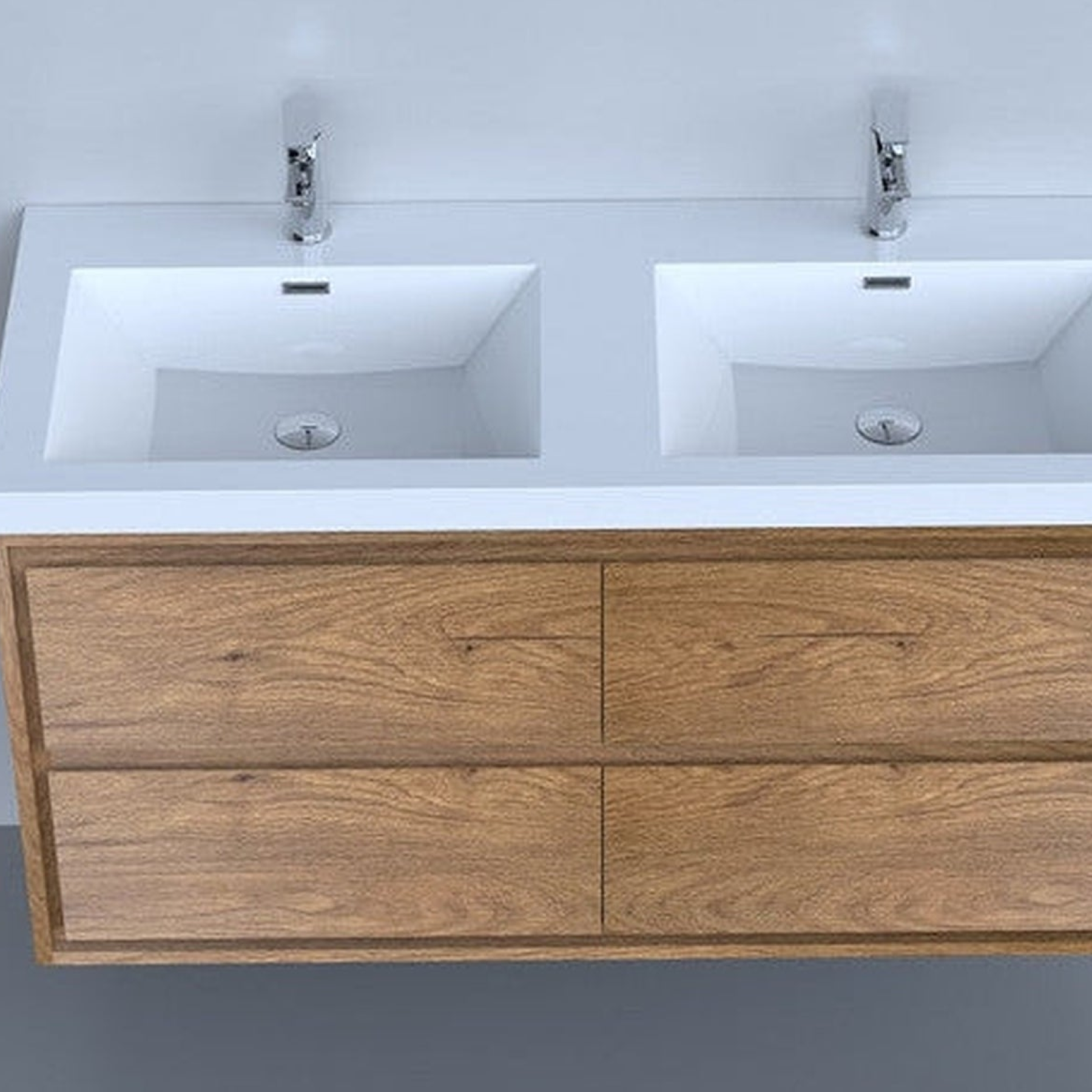 Eden 48" White Oak Wall-Mounted Modern Vanity With Double Reinforced White Acrylic Sinks