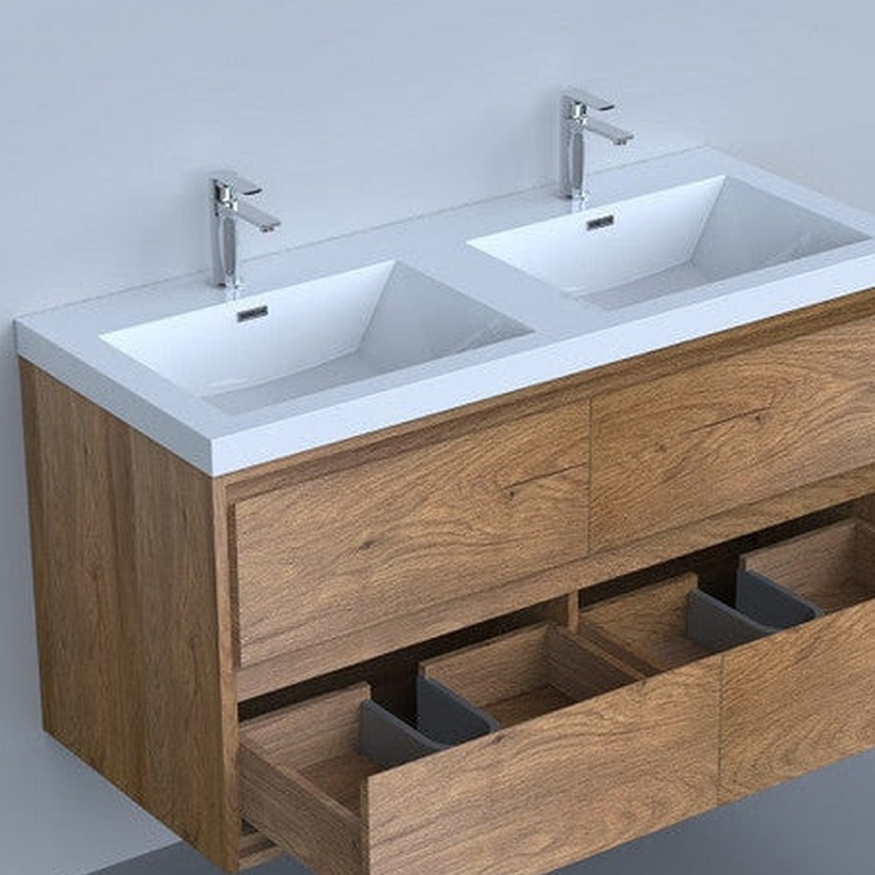 Eden 48" White Oak Wall-Mounted Modern Vanity With Double Reinforced White Acrylic Sinks