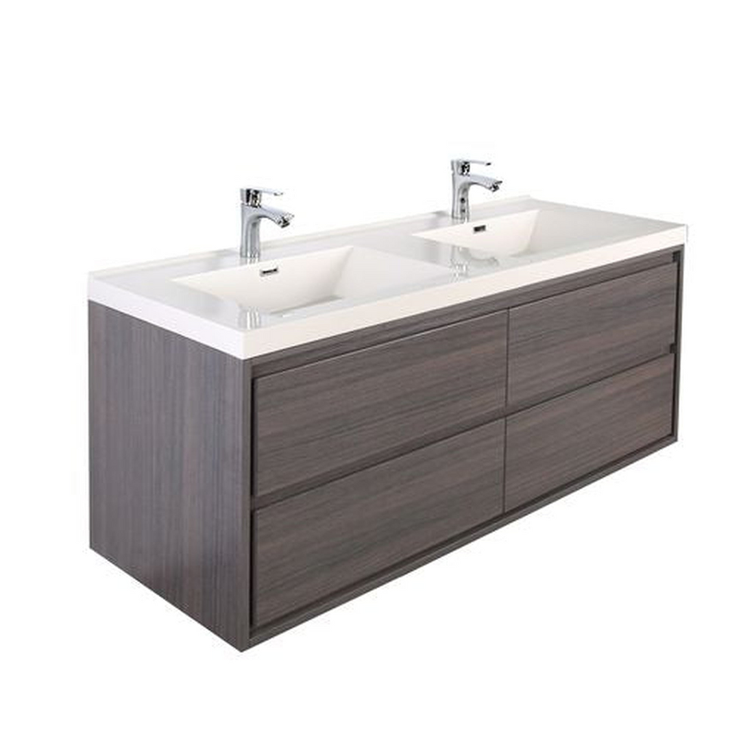 Eden 48" Dark Gray Oak Wall-Mounted Modern Vanity With Double Reinforced White Acrylic Sinks