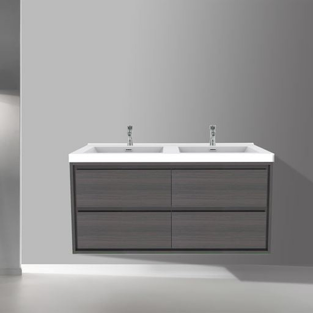 Eden 48" Dark Gray Oak Wall-Mounted Modern Vanity With Double Reinforced White Acrylic Sinks