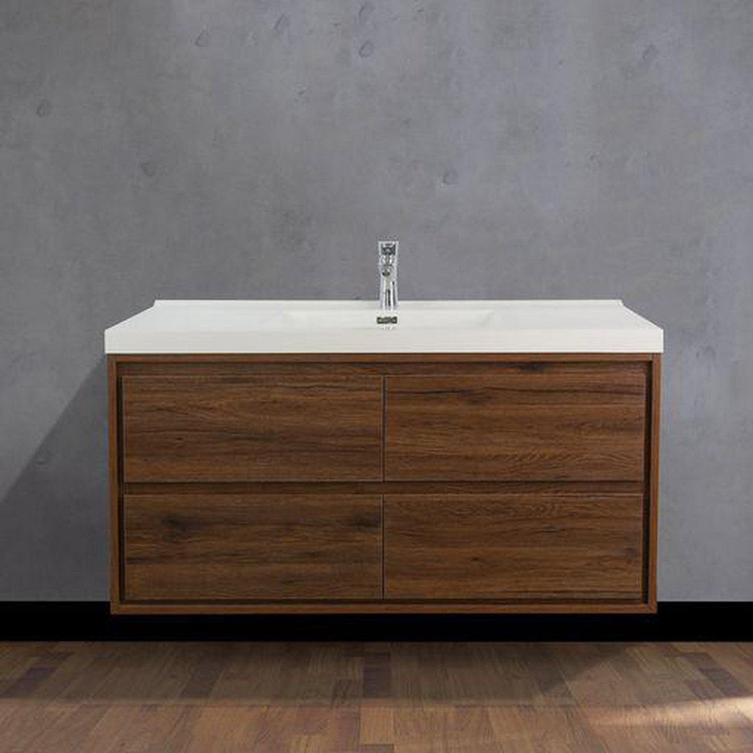 Eden 48" Rosewood Wall-Mounted Modern Vanity With Single Reinforced White Acrylic Sink