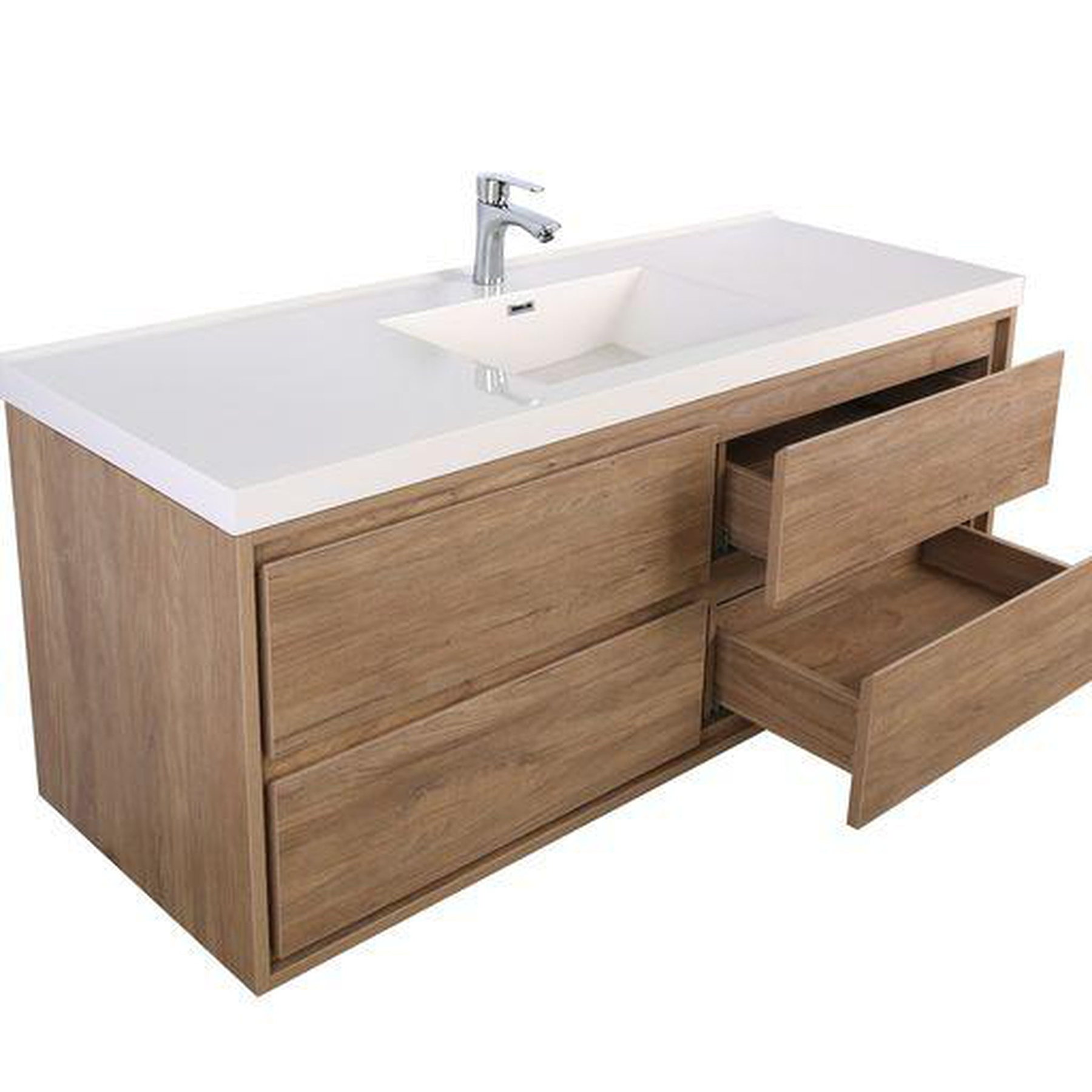 Eden 48" White Oak Wall-Mounted Modern Vanity With Single Reinforced White Acrylic Sink