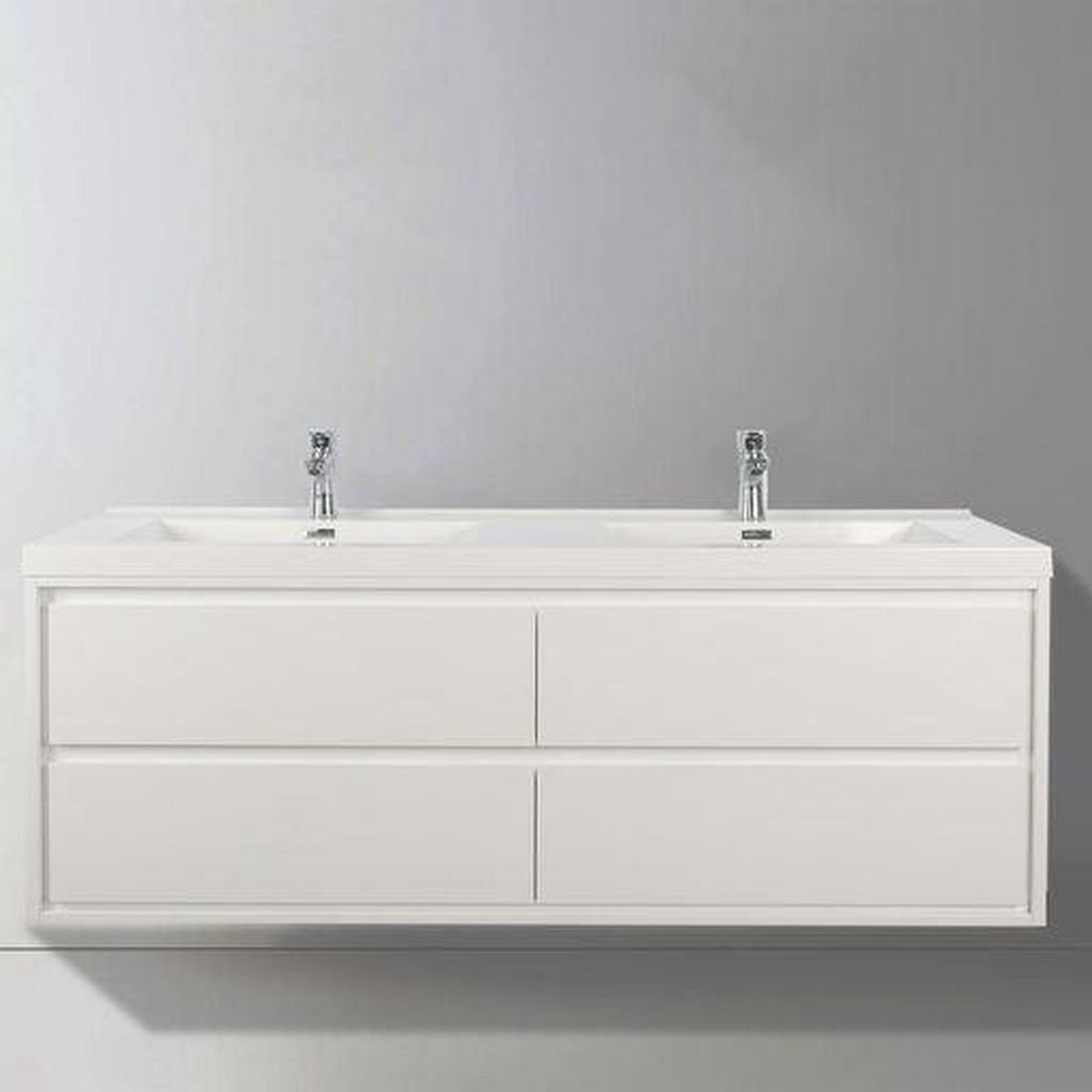 Eden 60" High Gloss White Wall-Mounted Modern Vanity With Double Reinforced White Acrylic Sinks