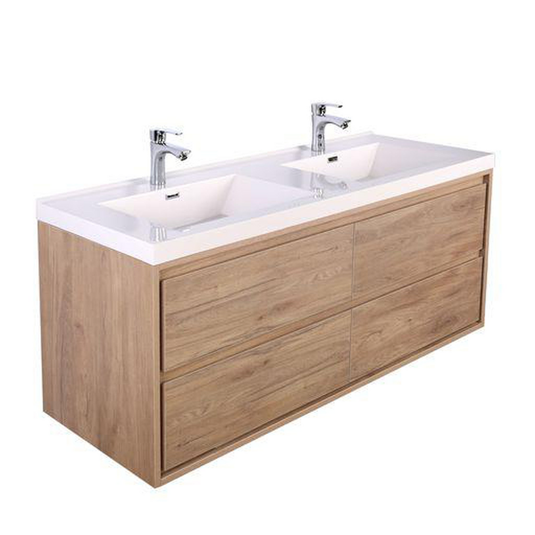 Eden 60" White Oak Wall-Mounted Modern Vanity With Double Reinforced White Acrylic Sinks