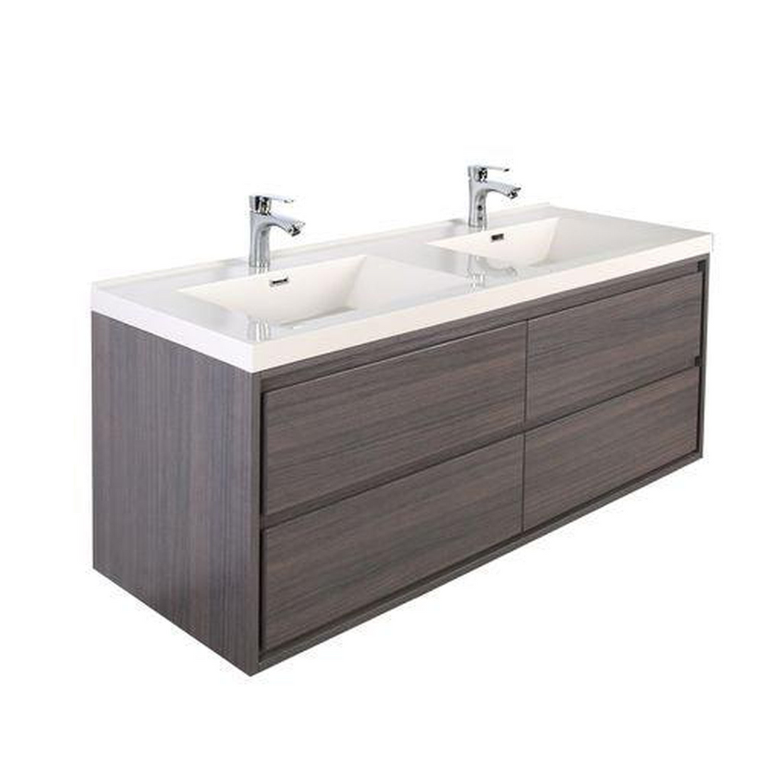 Eden 60" Dark Gray Oak Wall-Mounted Modern Vanity With Double Reinforced White Acrylic Sinks