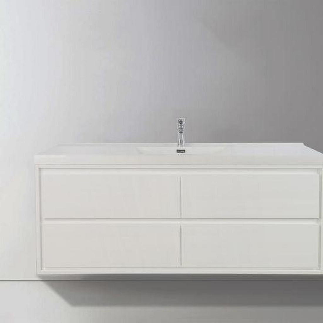 Eden 60" High Gloss White Wall-Mounted Modern Vanity With Single Reinforced White Acrylic Sink