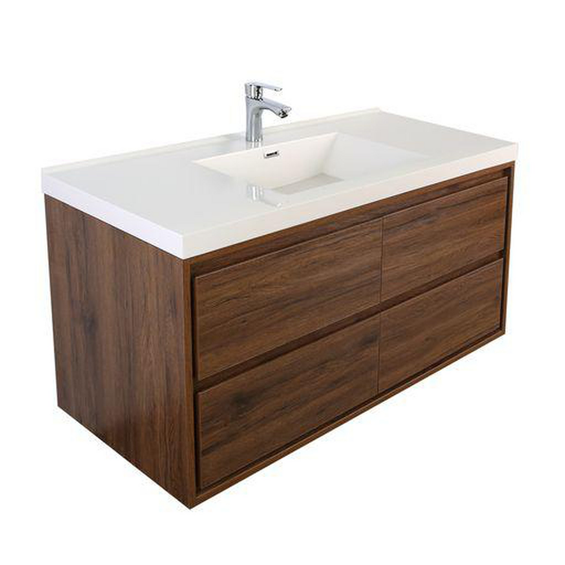 Eden 60" Rosewood Wall-Mounted Modern Vanity With Single Reinforced White Acrylic Sink