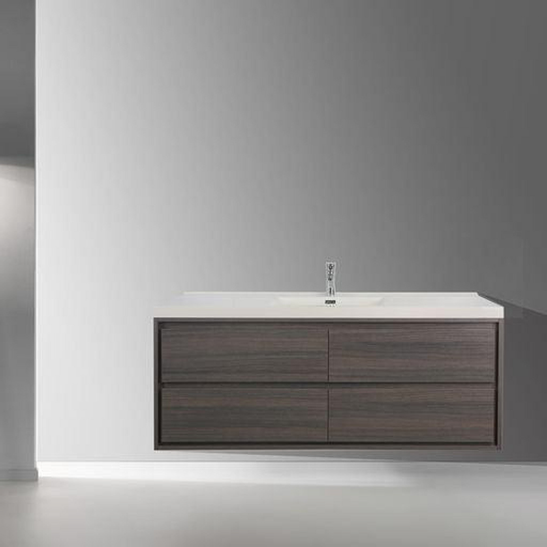 Eden 60" Dark Gray Oak Wall-Mounted Modern Vanity With Single Reinforced White Acrylic Sink