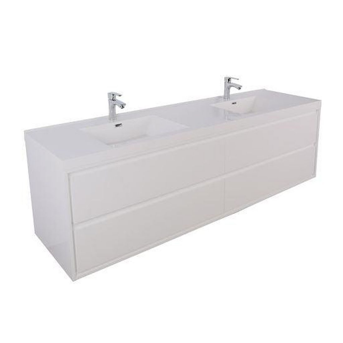 Eden 84" High Gloss White Wall-Mounted Modern Vanity With Double Reinforced White Acrylic Sinks