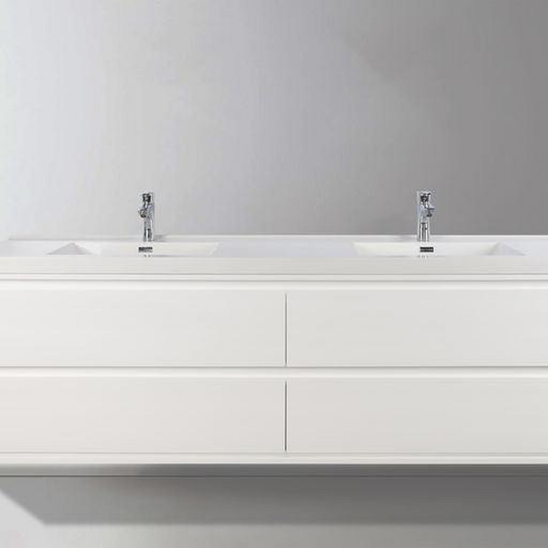 Eden 84" High Gloss White Wall-Mounted Modern Vanity With Double Reinforced White Acrylic Sinks