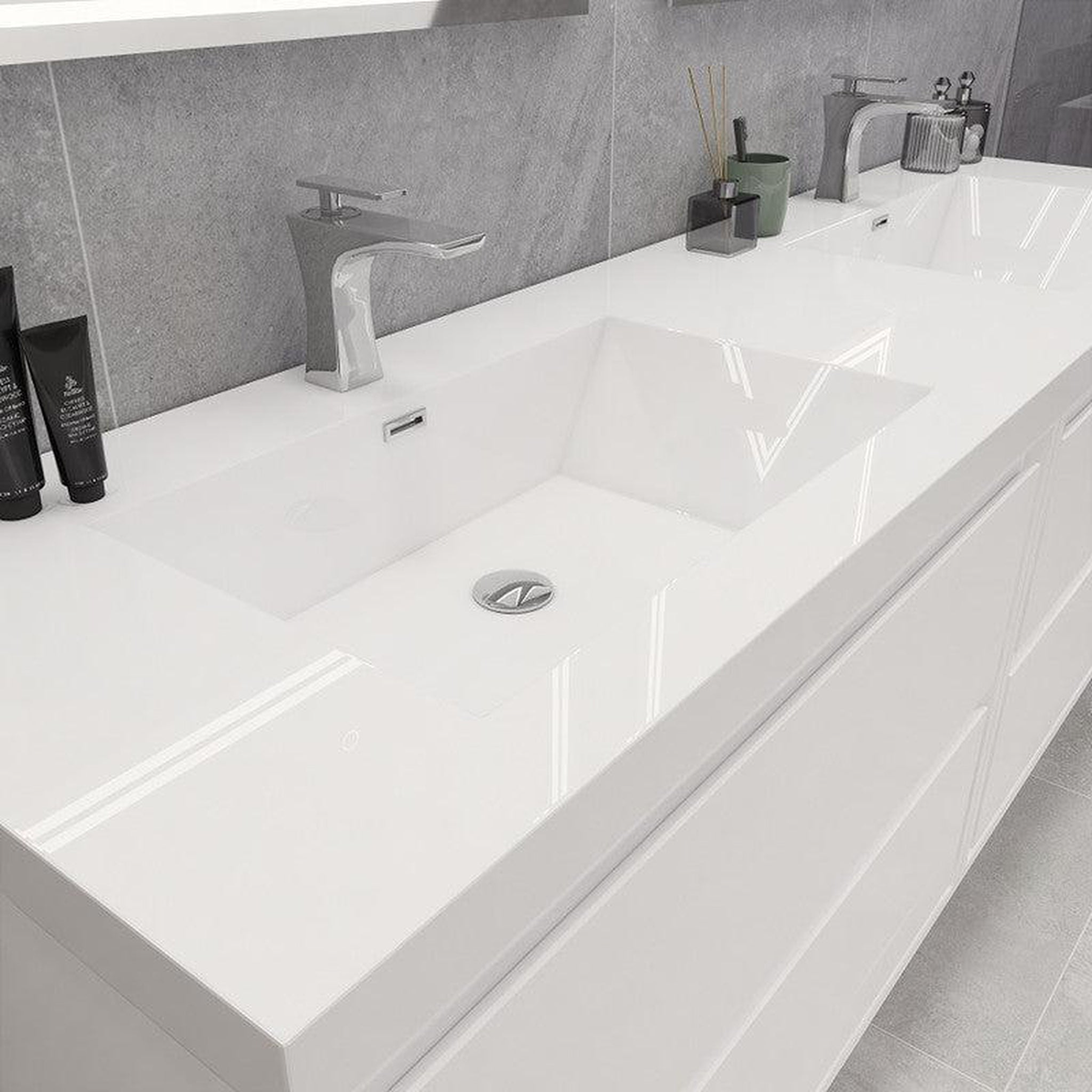 Eden 84" High Gloss White Wall-Mounted Modern Vanity With Double Reinforced White Acrylic Sinks