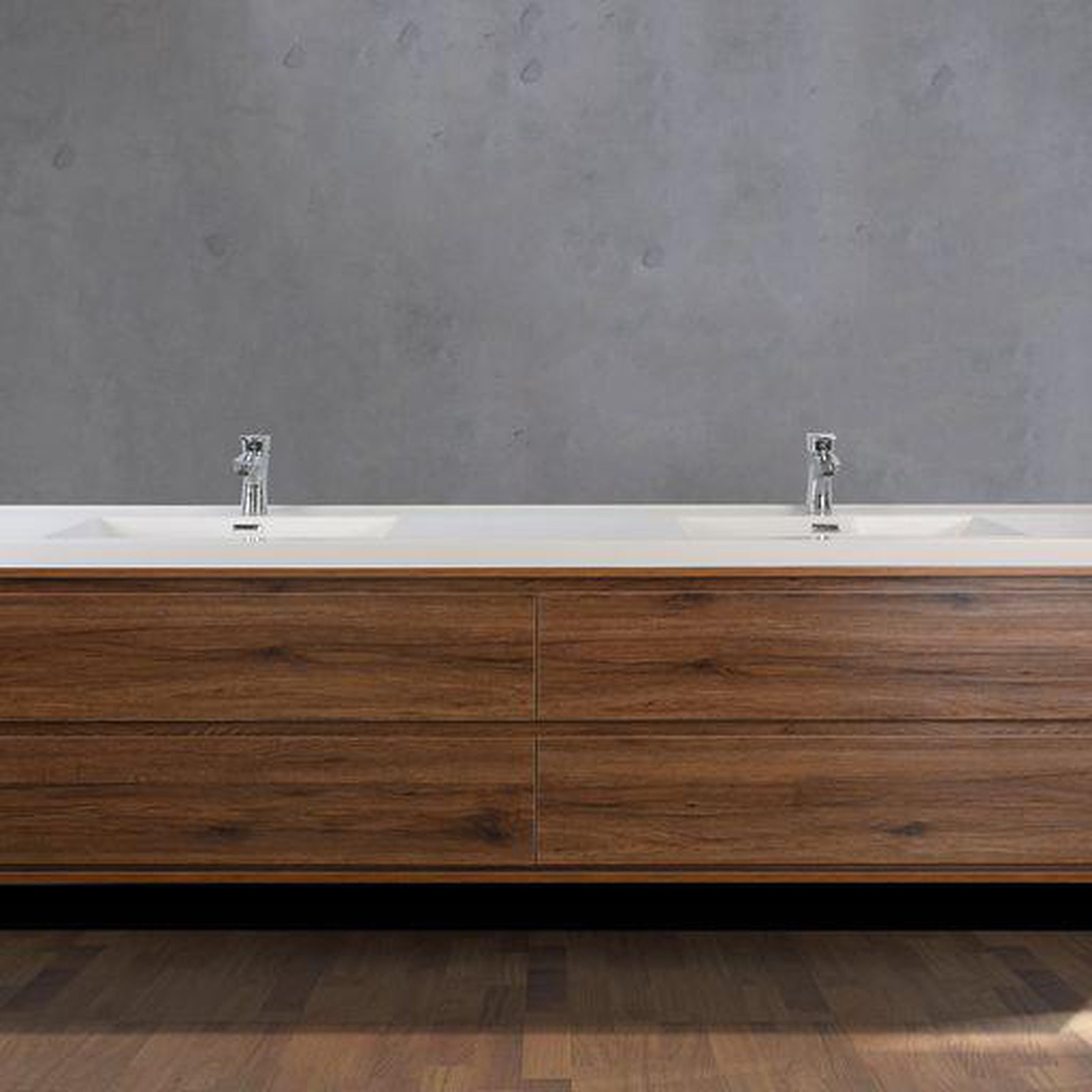Eden 84" Rosewood Wall-Mounted Modern Vanity With Double Reinforced White Acrylic Sinks