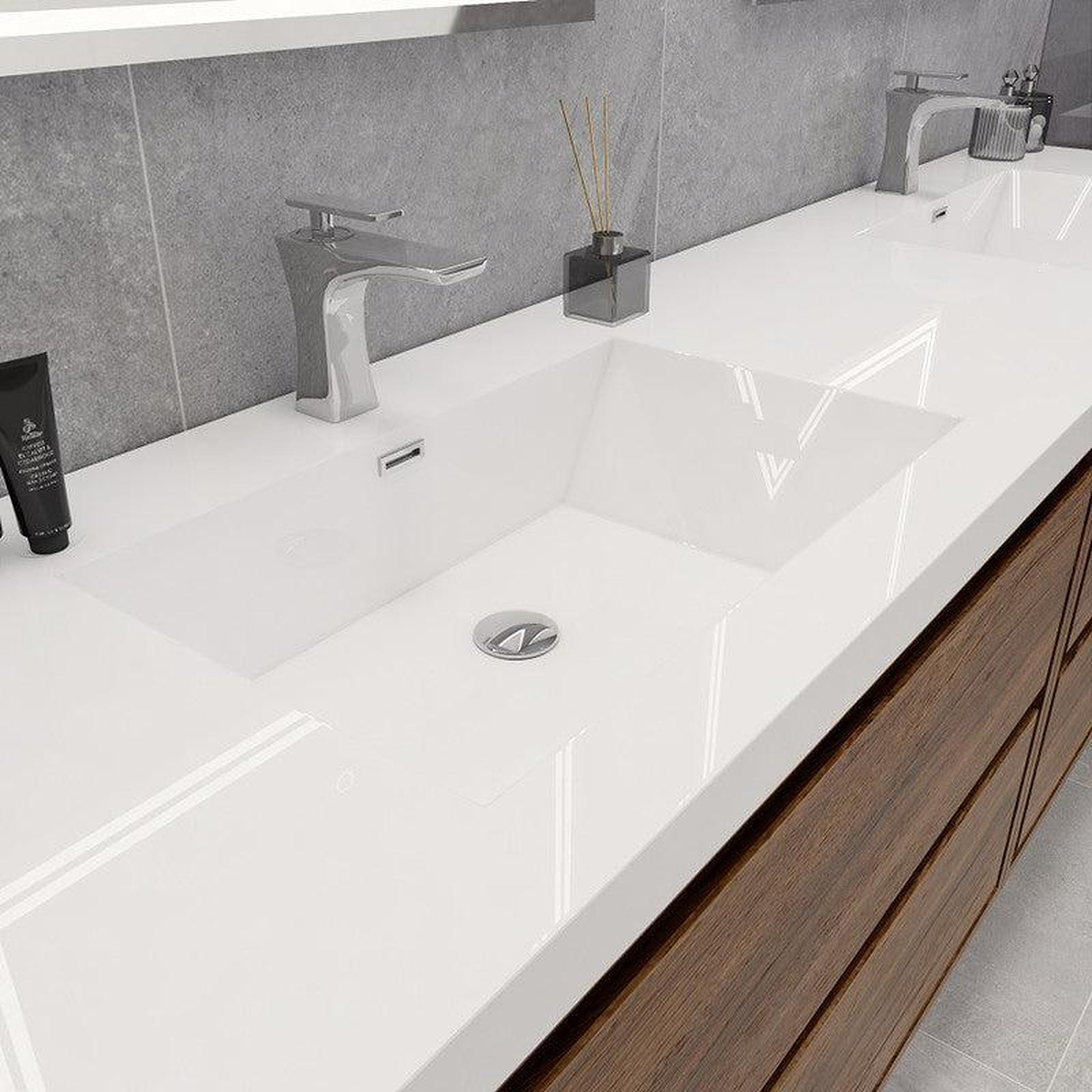 Eden 84" Rosewood Wall-Mounted Modern Vanity With Double Reinforced White Acrylic Sinks