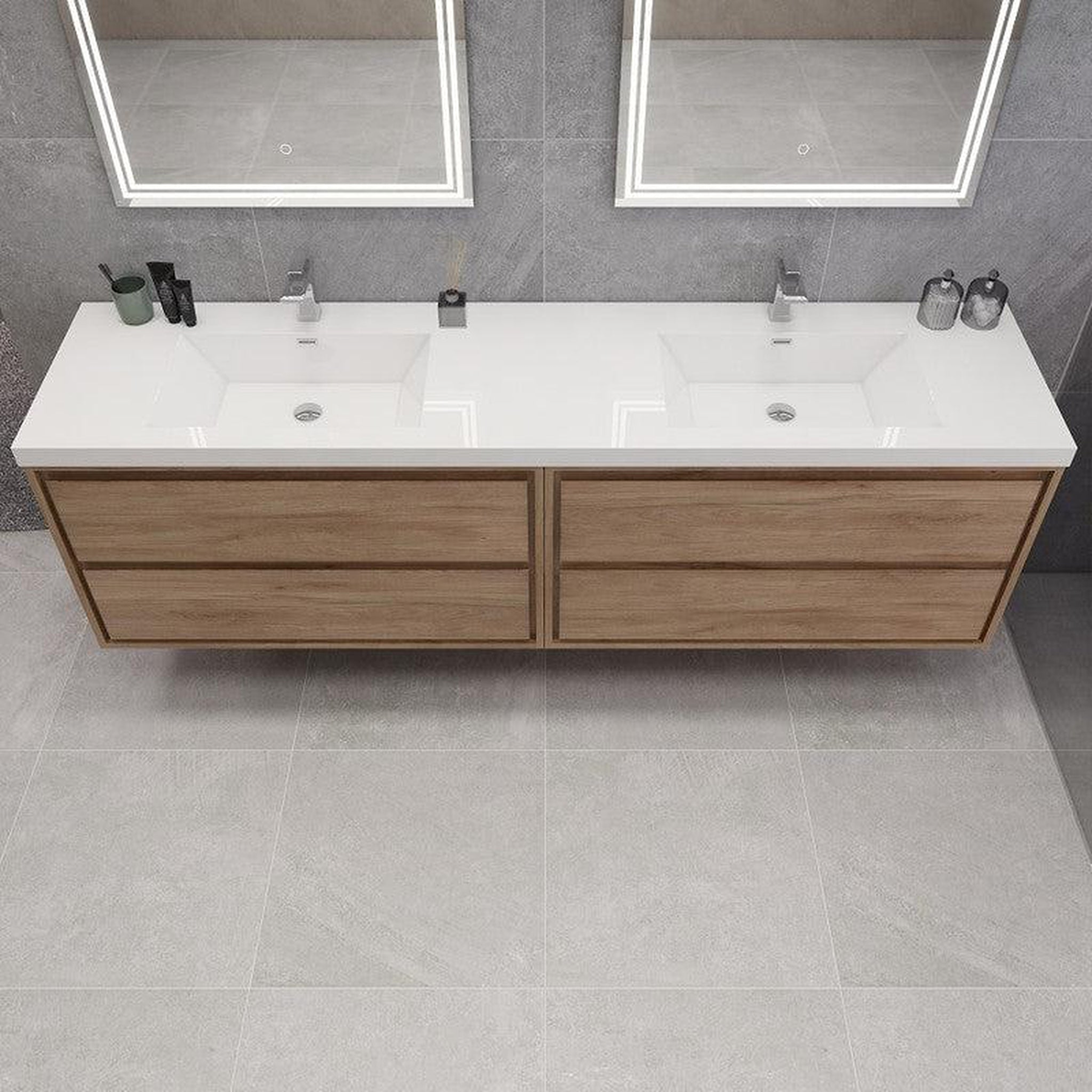 Eden 84" White Oak Wall-Mounted Modern Vanity With Double Reinforced White Acrylic Sinks