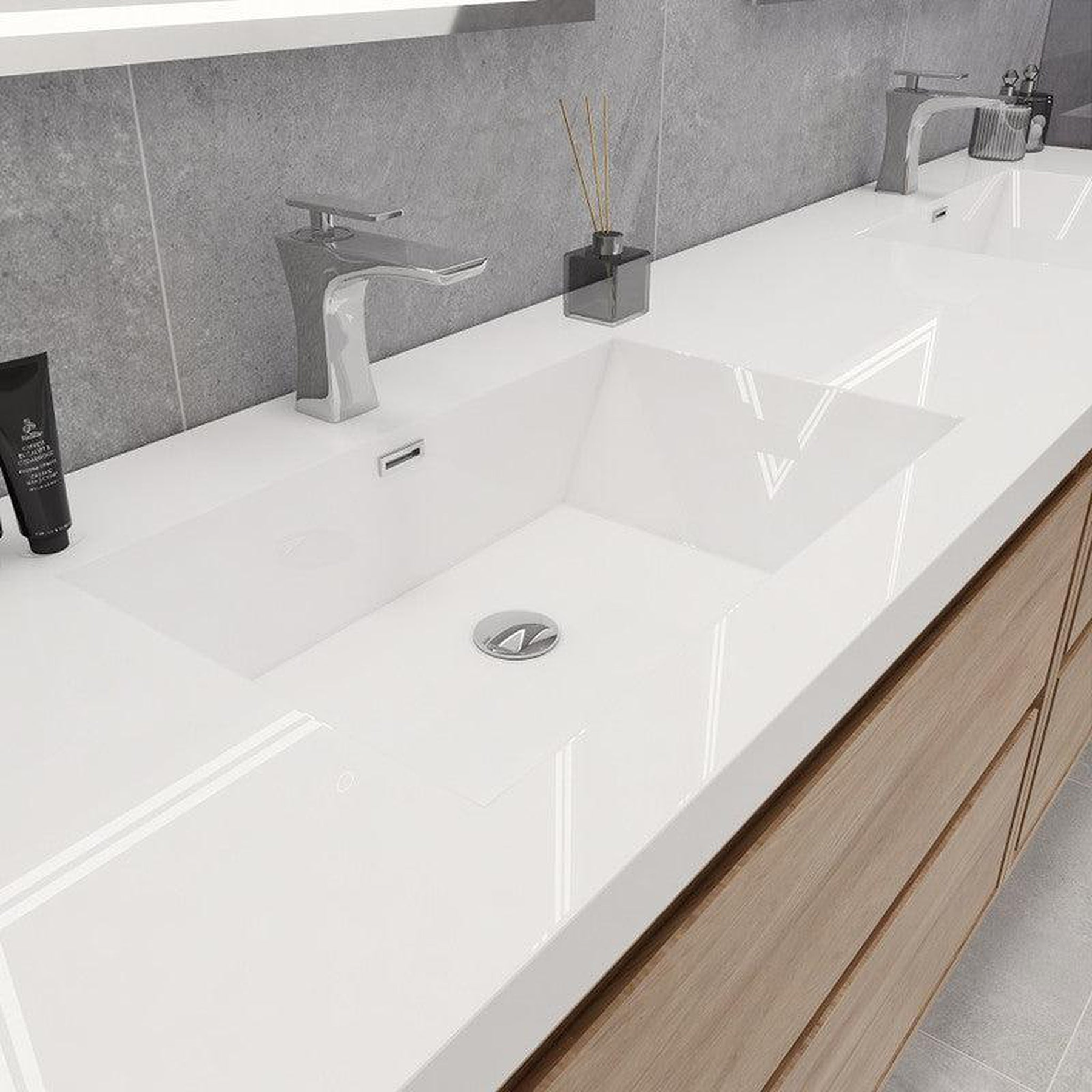 Eden 84" White Oak Wall-Mounted Modern Vanity With Double Reinforced White Acrylic Sinks