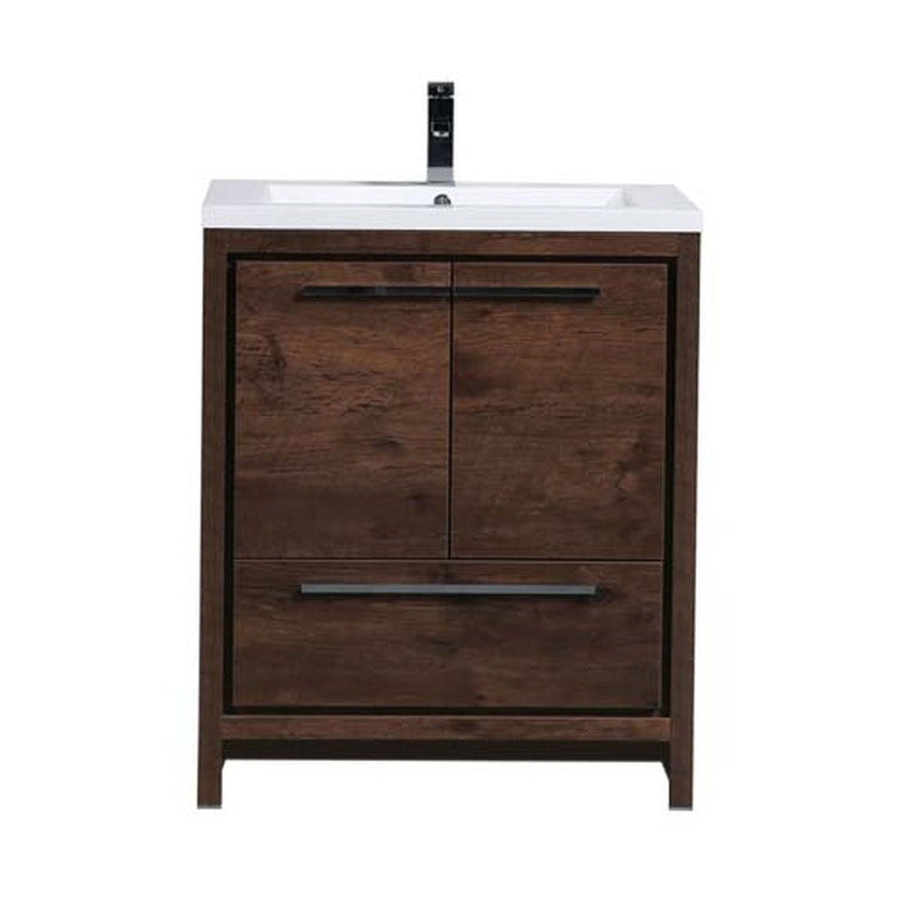 Amara 30" Rosewood Freestanding Vanity With Single Reinforced White Acrylic Sink