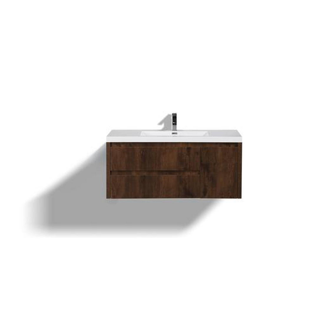 Emerald 48" Rosewood Wall-Mounted Vanity With Single Reinforced White Acrylic Sink (Left Drawer)
