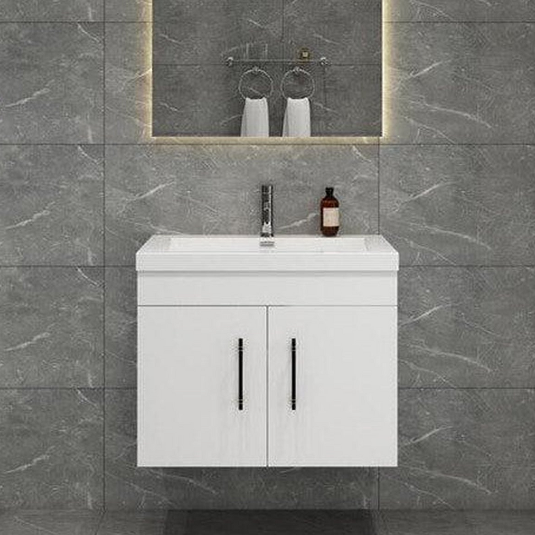 Elara 24" High Gloss White Wall-Mounted Vanity With Single Reinforced White Acrylic Sink