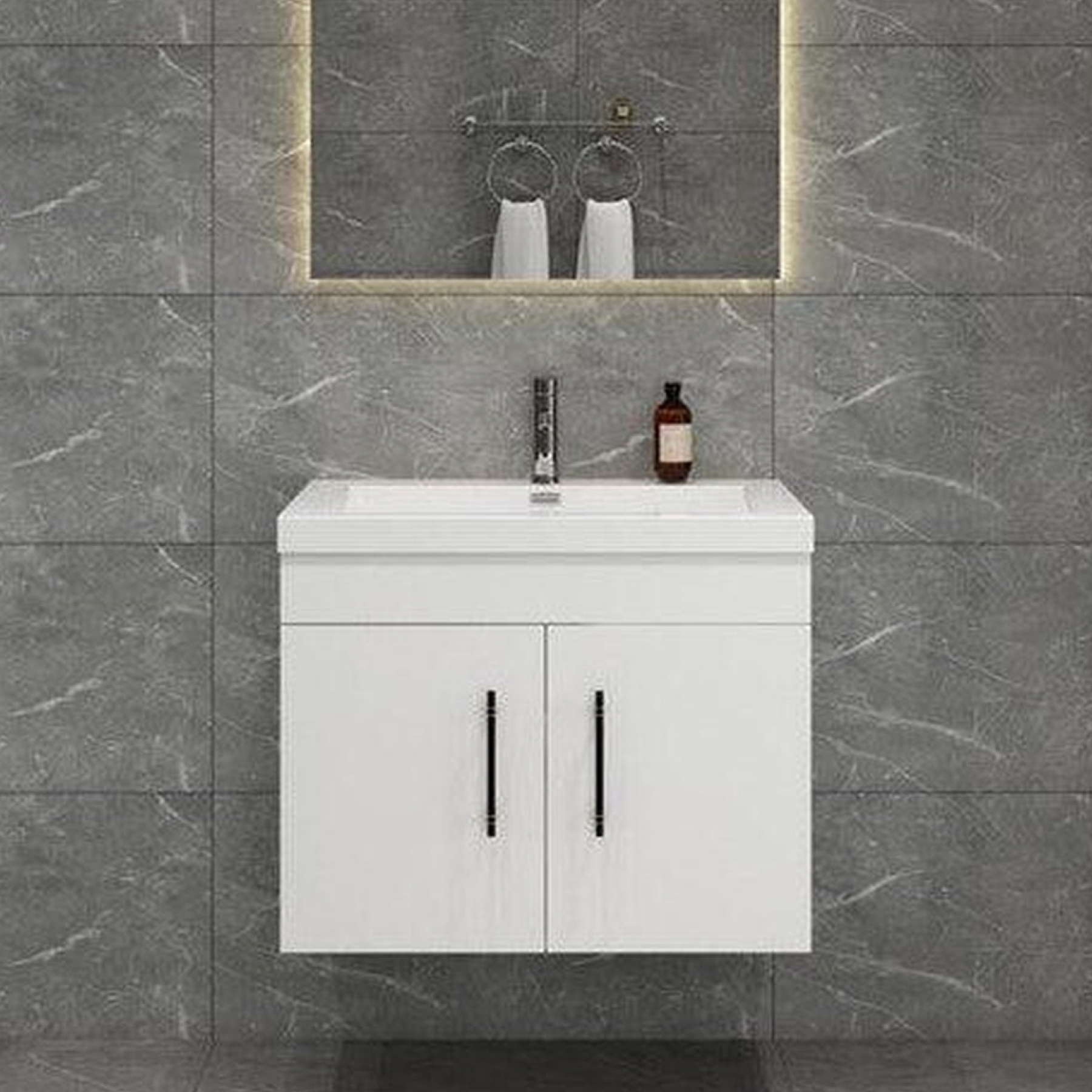 Elara 24" High Gloss White Wall-Mounted Vanity With Single Reinforced White Acrylic Sink