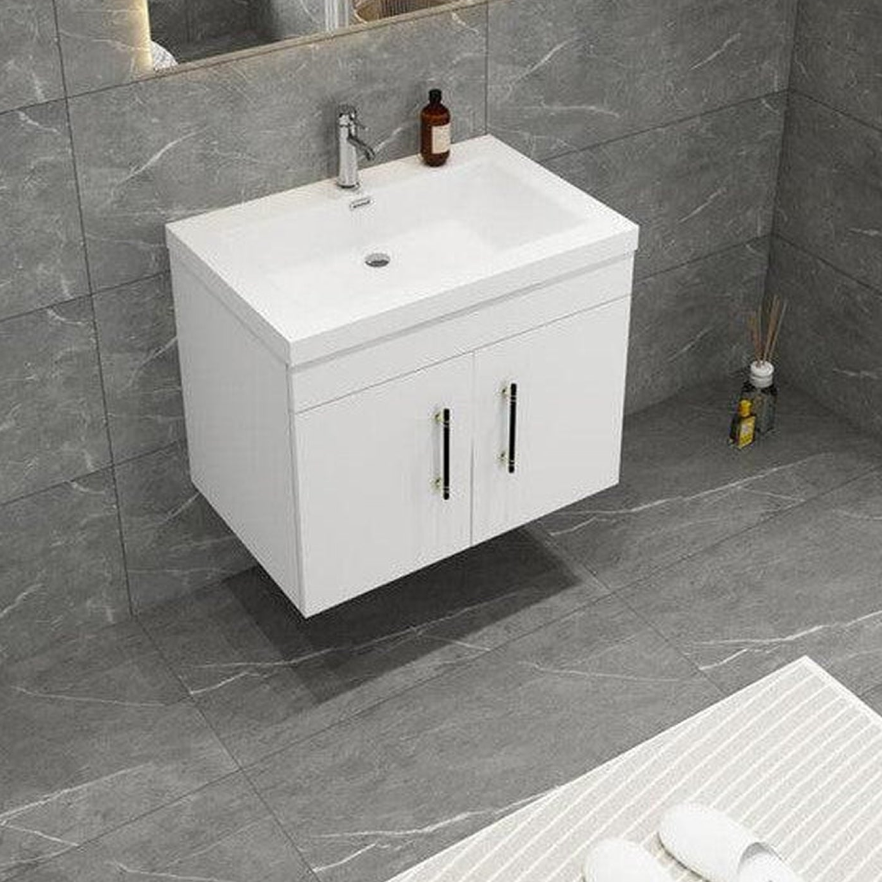 Elara 24" High Gloss White Wall-Mounted Vanity With Single Reinforced White Acrylic Sink