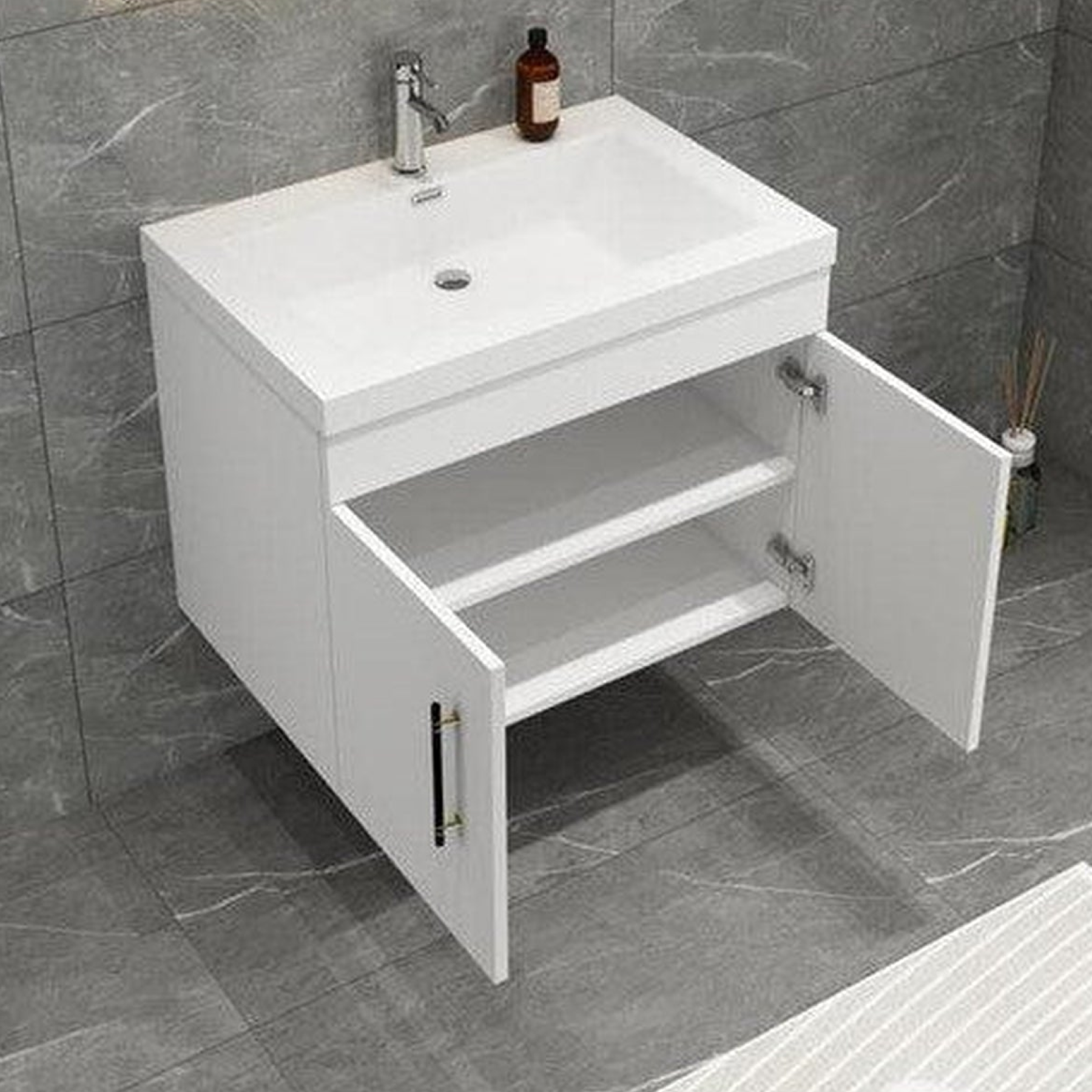Elara 24" High Gloss White Wall-Mounted Vanity With Single Reinforced White Acrylic Sink