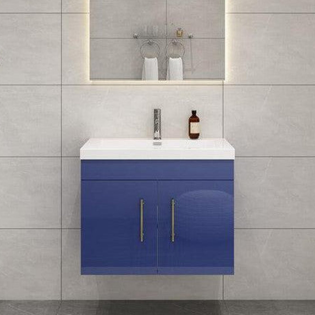 Elara 24" High Gloss Night Blue Wall-Mounted Vanity With Single Reinforced White Acrylic Sink