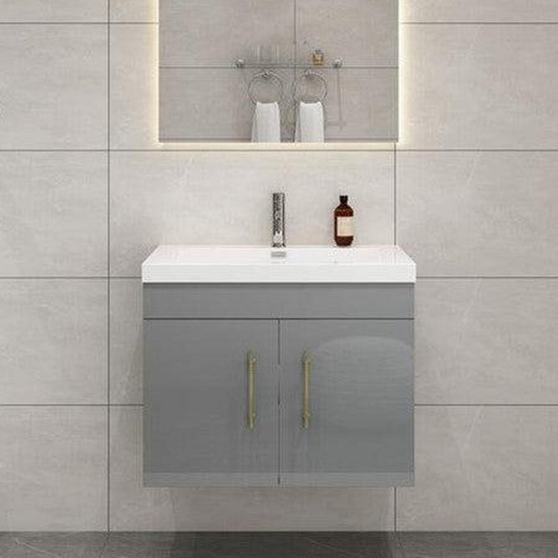 Elara 30" High Gloss Gray Wall-Mounted Vanity With Single Reinforced White 16" Acrylic Sink