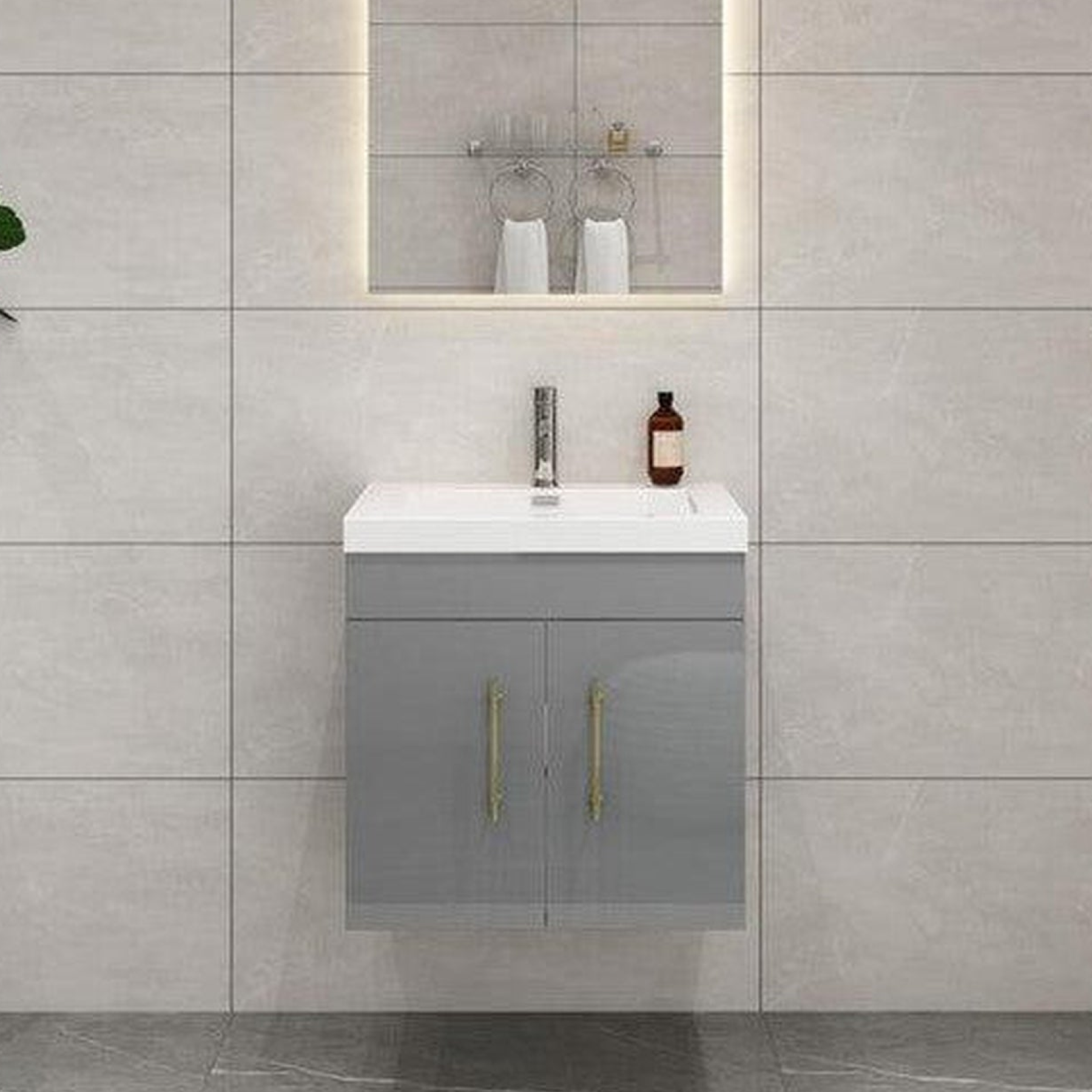 Elara 24" High Gloss Gray Wall-Mounted Vanity With Single Reinforced White Acrylic Sink