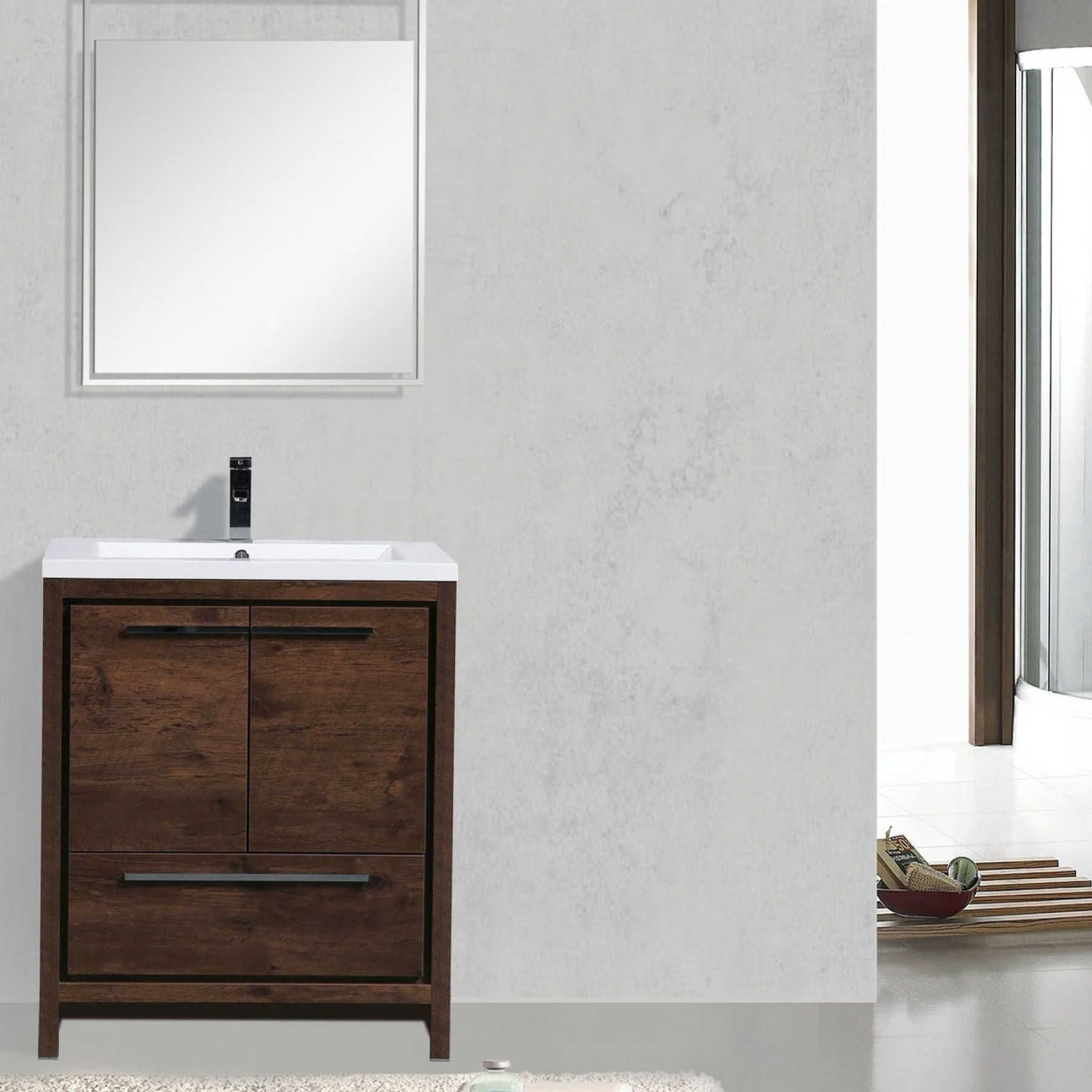 Amara 30" Rosewood Freestanding Vanity With Single Reinforced White Acrylic Sink